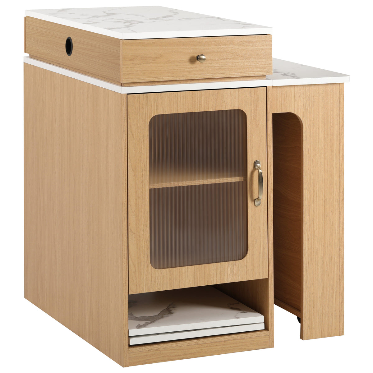 variant-group:rf-n707s000017y|Roomfitters 59.5" Kitchen Island with 41.8" Extendable Dining Table, Double-Sided Storage, Power Outlet, 2 Drawers, Natural