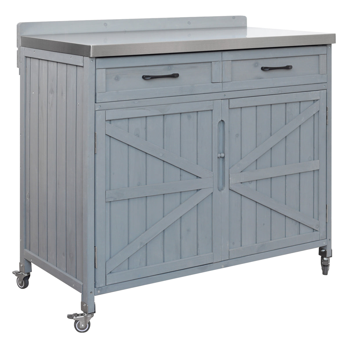variant-group:rf-n707p370273g|Roomfitters 39.4" Grill Cart, Outdoor Kitchen Island with Stainless Steel Top, BBQ Prep Station with Storage Cabinet, Grey+Blue