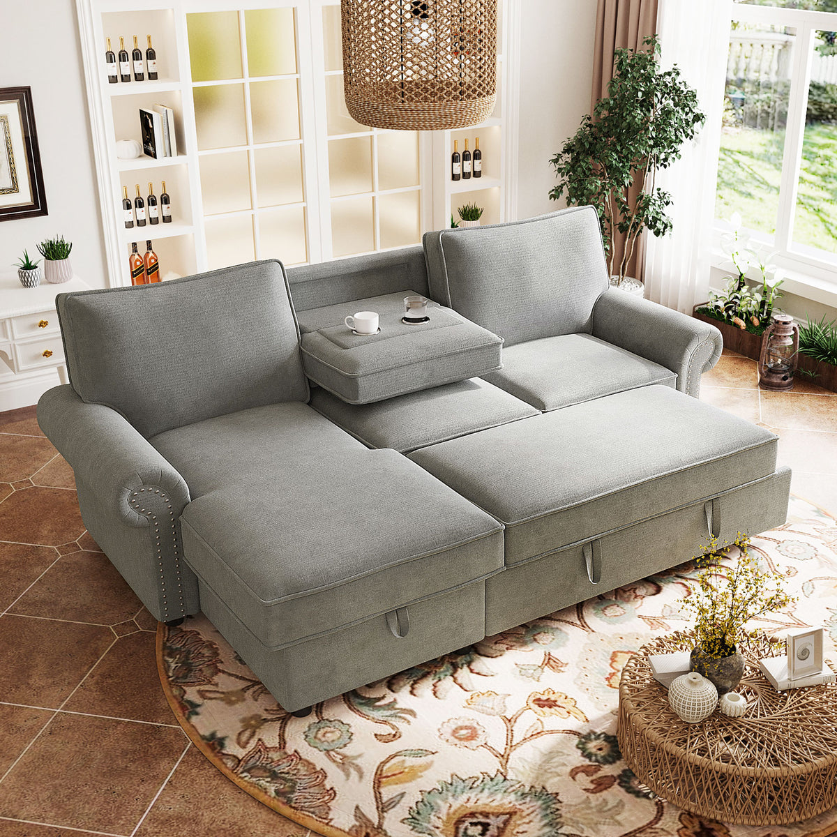 variant-group:rf-n711wy000466aae|Roomfitters 95" Convertible Sectional Sleeper Sofa L-Shaped Couch with Storage Chaise and Pull Out Bed for Living Room, Grey