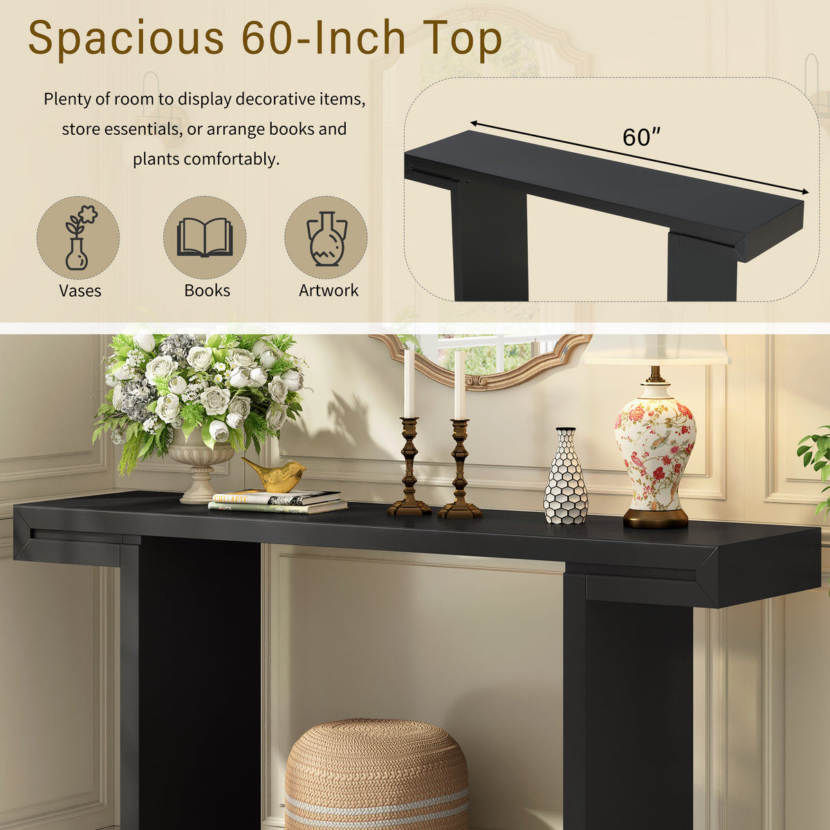 variant-group:rf-n711p303209b|Roomfitters 60" Modern Minimalist Console Table, Slim Entryway Sofa Table for Hallway and Living Room Decor, Black