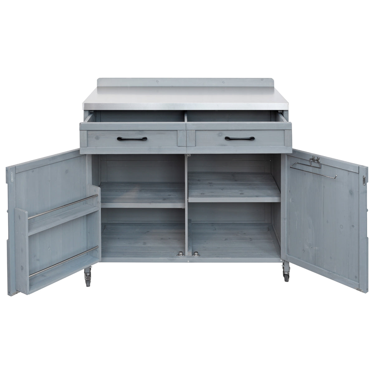 variant-group:rf-n707p370273g|Roomfitters 39.4" Grill Cart, Outdoor Kitchen Island with Stainless Steel Top, BBQ Prep Station with Storage Cabinet, Grey+Blue