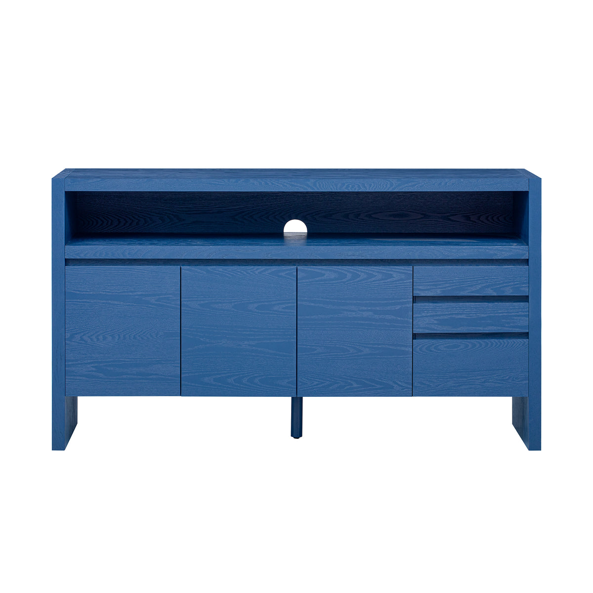 variant-group:rf-n711p289141v|Roomfitters 60" Modern Solid Wood Veneer Sideboard with 3 Doors & 3 Drawers, Open Shelf & Cable Cutout, Large Storage Cabinet for Dining, Hallway, Living Room, Navy Blue