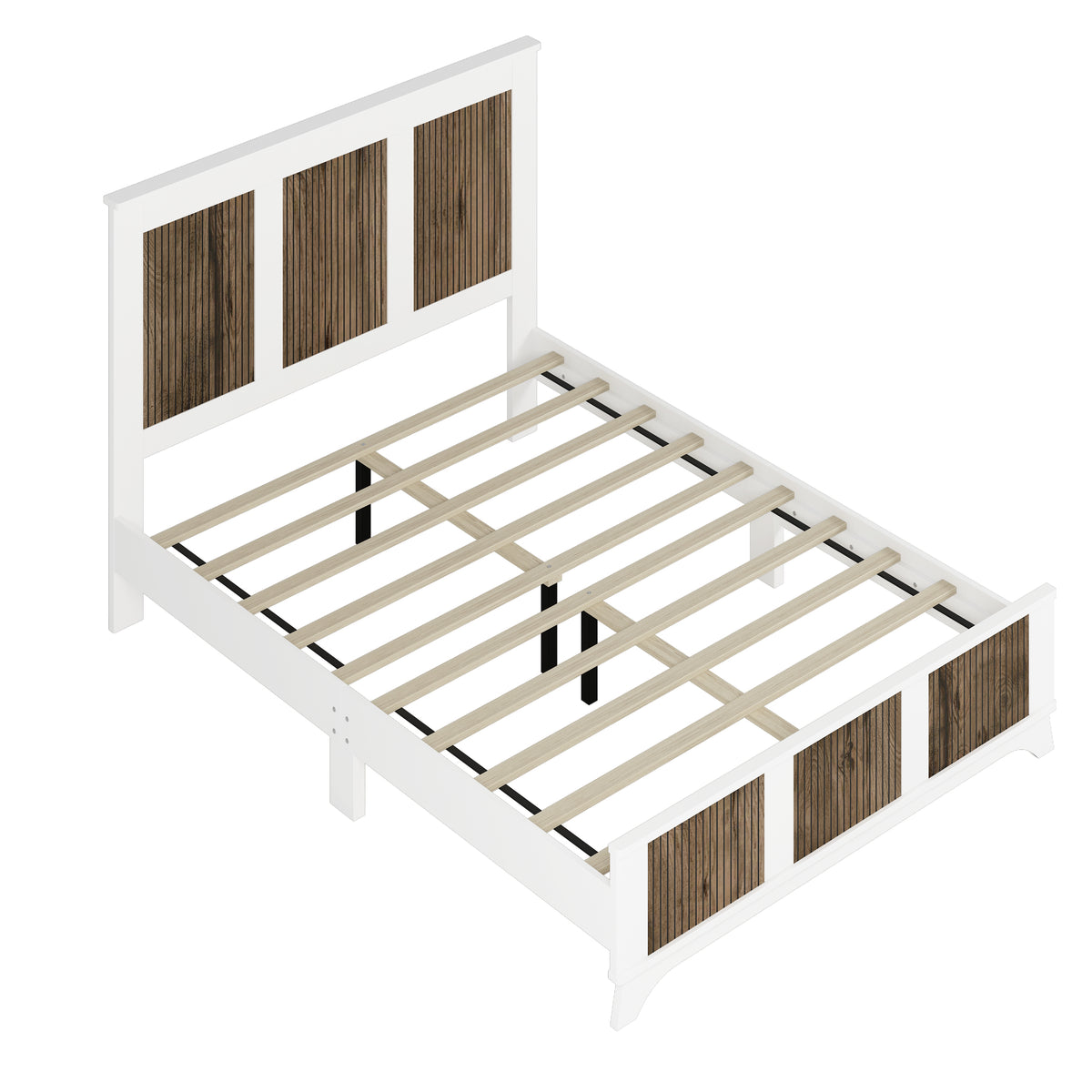 variant-group:rf-n733wf530906aak|Roomfitters Farmhouse Wooden Platform Queen Size Bed, Modern Platform Bed with Wooden Strip Decoration and Plywood Slats Support, White
