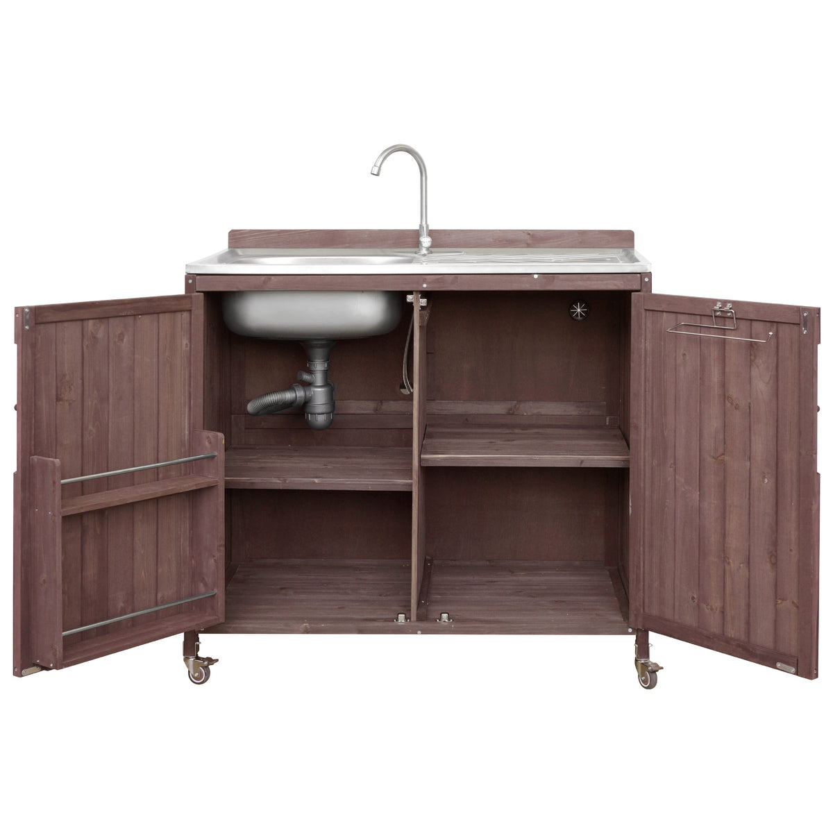 variant-group:rf-n707p370281z|Roomfitters 39.4" Outdoor Grill Cart with Stainless Steel Top, Prep Station with Sink and Storage Cabinet, Dark Brown