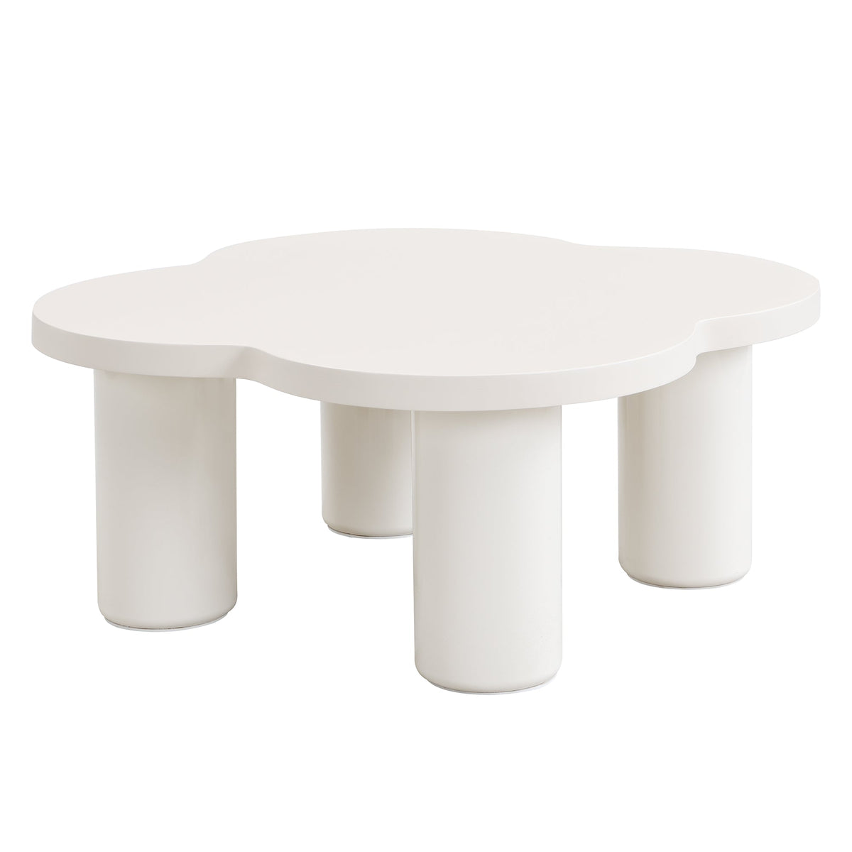 Roomfitters Modern Coffee Table Set of 2 with Irregular Shape and Glass End Table, Roman Column Legs, White Roomfitters