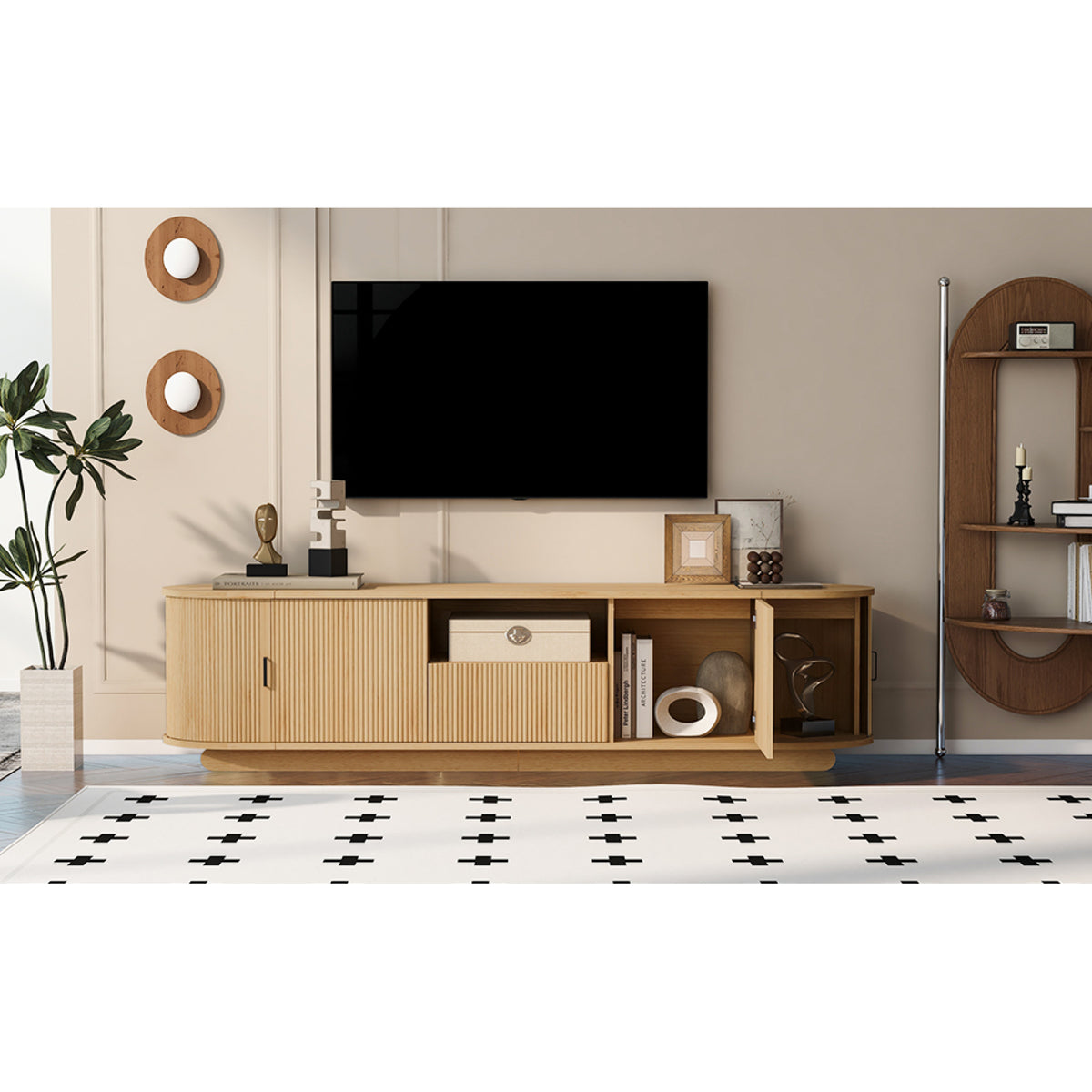 variant-group:rf-n724p420628w|Roomfitters American Style TV Stand Console with Hidden Sliding Doors, Large, Acacia Wood