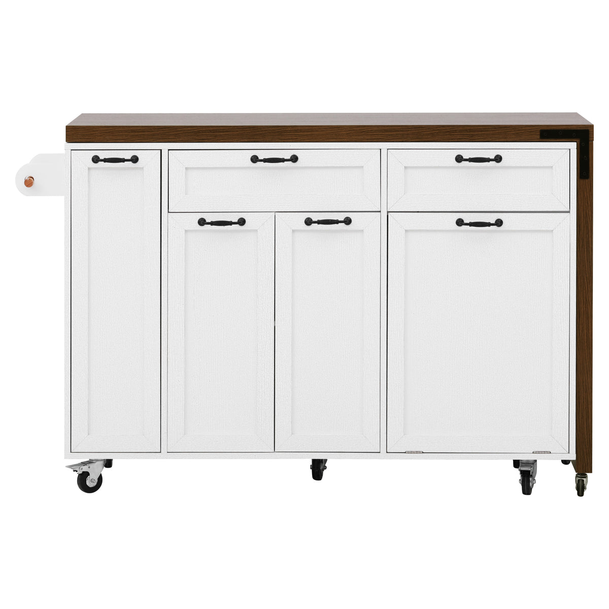 variant-group:rf-n707s000026w|Roomfitters 102.3" Kitchen Island with Tilt Out Trash Can Cabinet, Rolling Storage Cart, Slide-out Spice Rack, White