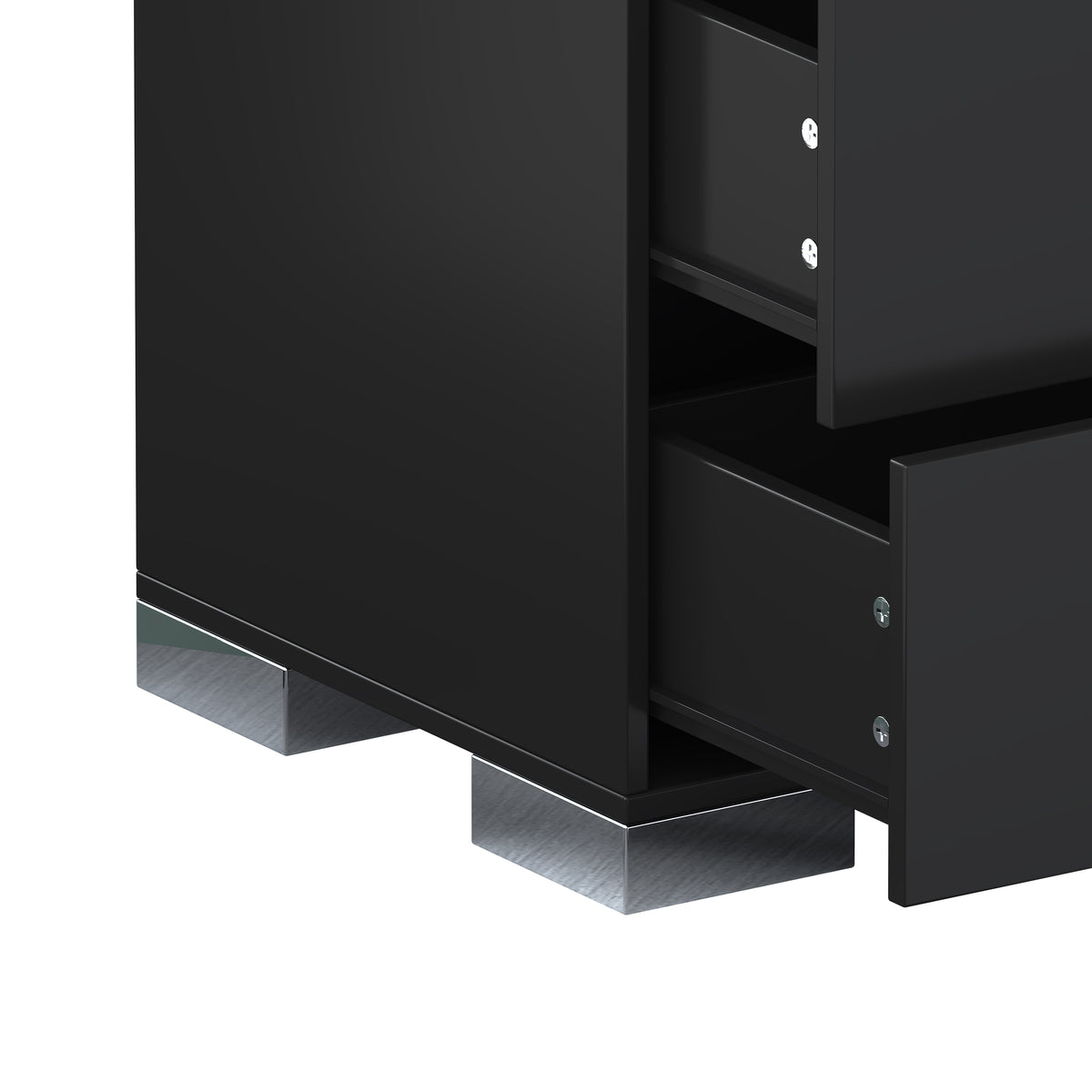 variant-group:rf-n733p307938b|Roomfitters Elegant Mirrored Nightstand with 2 Drawers and Metal Handle, Bedside Table for Bedroom or Living Room, Black