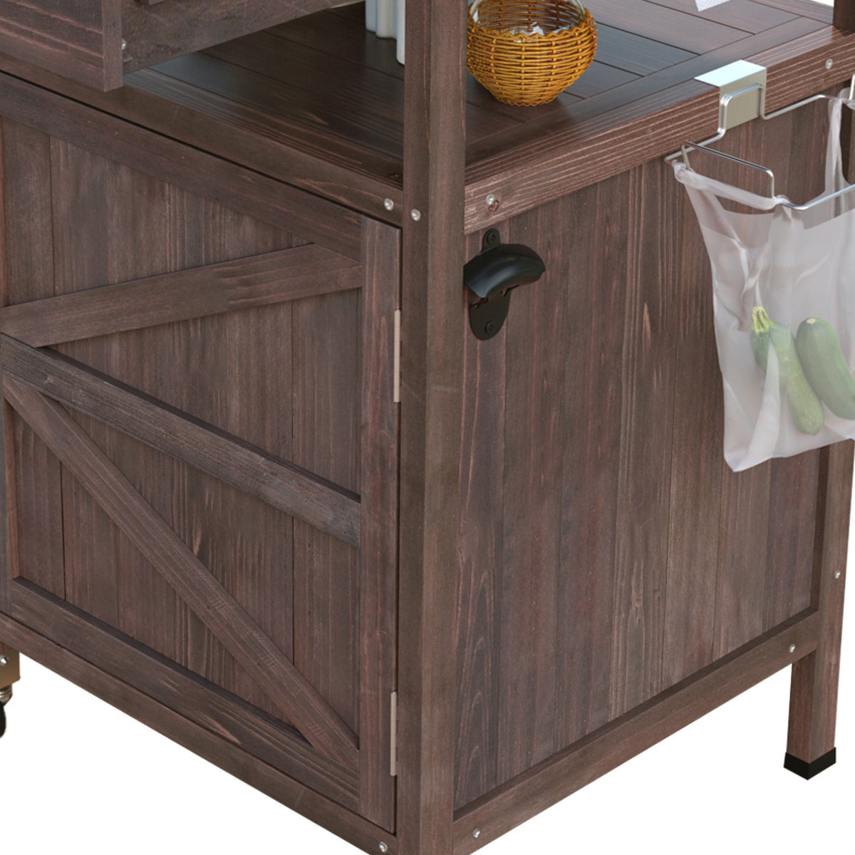 variant-group:rf-n707p228272z|Roomfitters 40.5" Outdoor Grill Cart with Stainless Steel Top, Wood Storage Cabinet, Drop Leaf, Rolling Cart, Brown