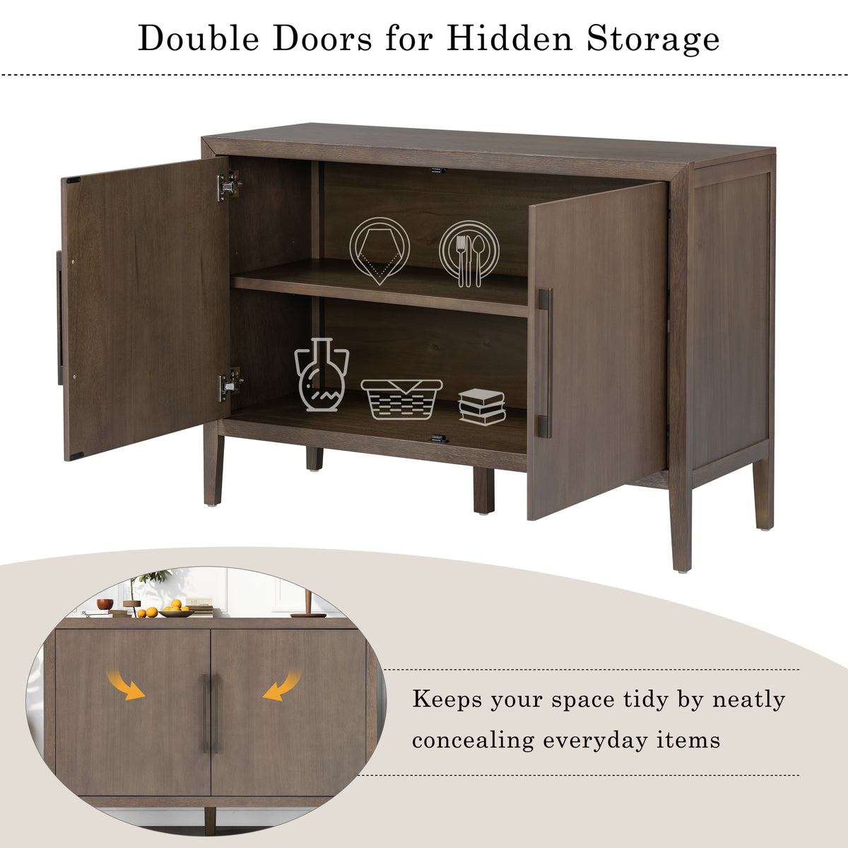 variant-group:rf-n711p410389d|Roomfitters 47.25-Inch Farmhouse Sideboard, 2-Door Buffet Cabinet, Medium Brown Wooden Storage Console, Metal Handles