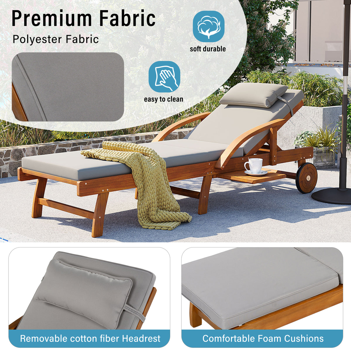 variant-group:rf-n711wy000482aae|Roomfitters 77.5-Inch Adjustable Acacia Wood Outdoor Lounge Chairs, Set of 2 Reclining Chaise Loungers, Grey Cushions