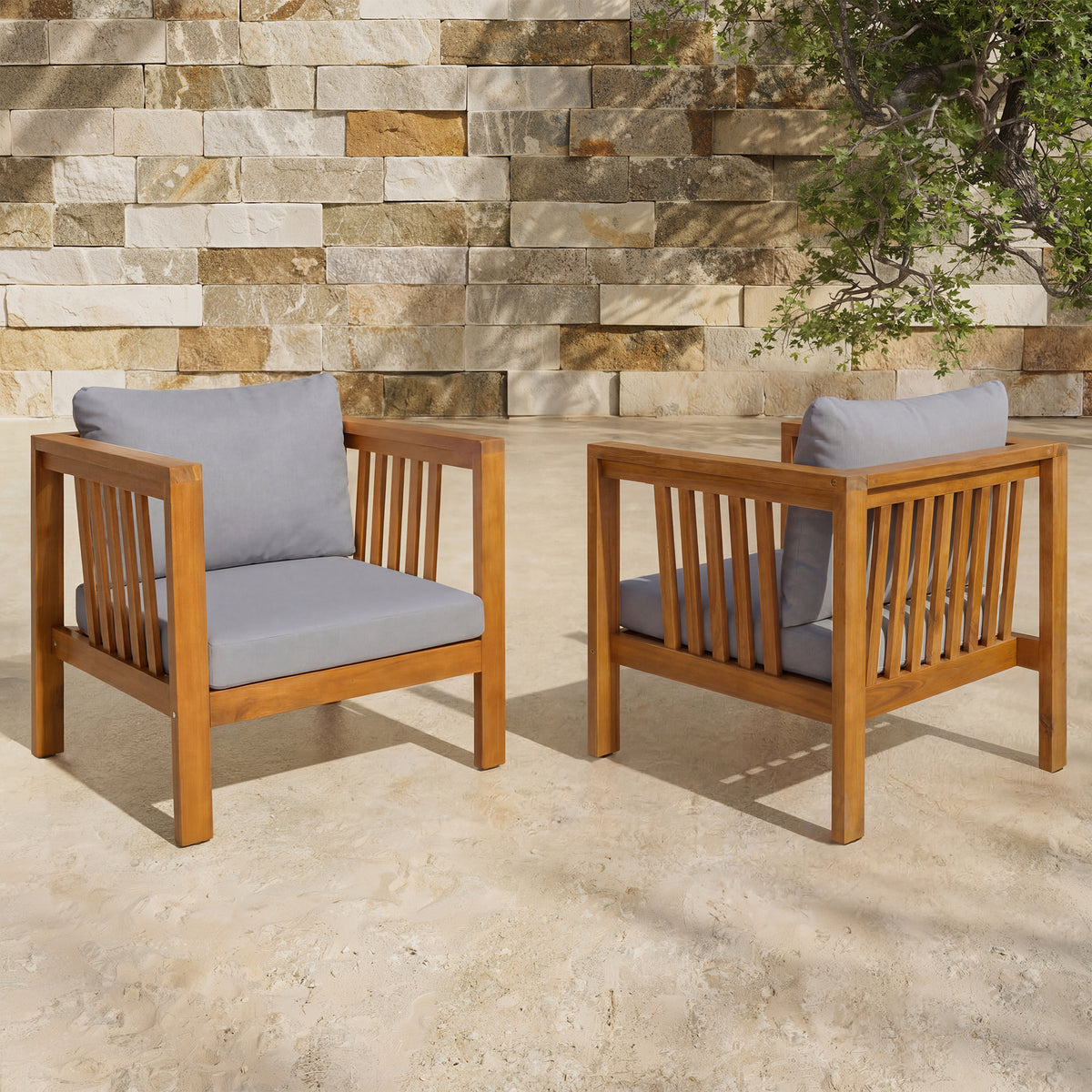 variant-group:rf-n704p448453e|Roomfitters Set of 2 Outdoor Acacia Wood Club Chairs with Modern Square Arms 2-Piece Patio Conversation Set Gray