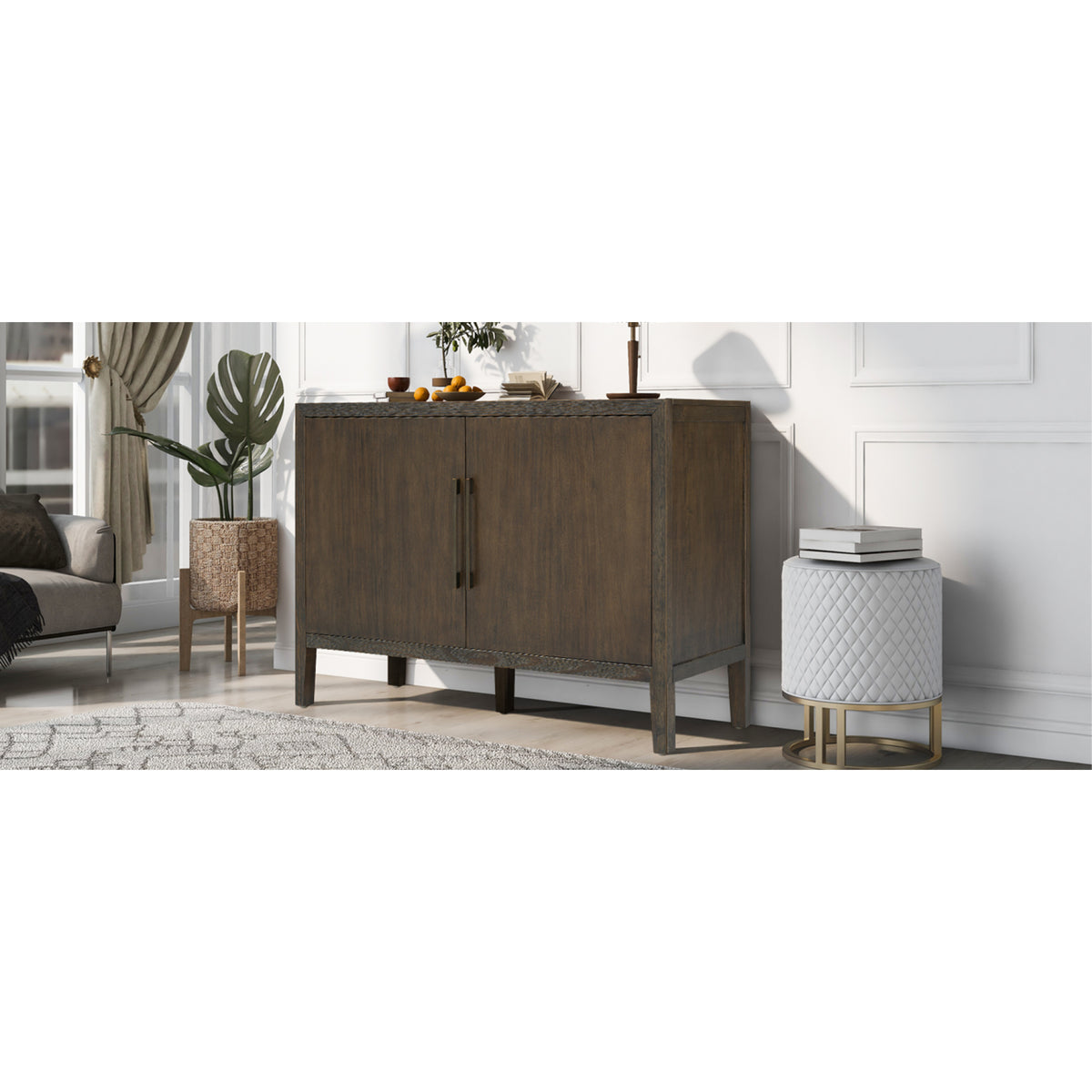 variant-group:rf-n711p410389b|Roomfitters 47.25-Inch Farmhouse Sideboard, 2-Door Buffet Cabinet, Dark Brown Wooden Storage Console, Metal Handles
