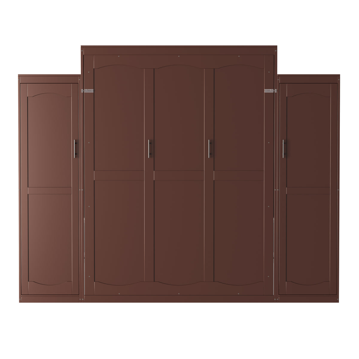 variant-group:rf-n733s235627d|Roomfitters Queen Murphy Wall Bed with Two Wardrobes and Storage Shelf, Foldable Platform Bed Frame for Guest Room, Walnut