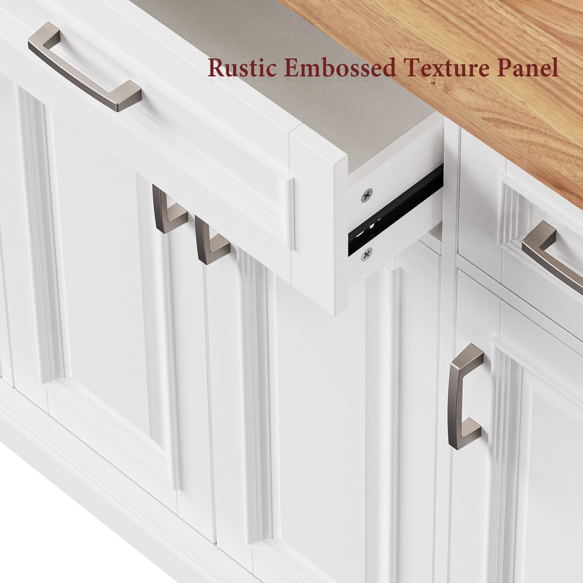 variant-group:rf-n707s195395w|Roomfitters 54" Kitchen Island with Wood Top, Rolling Storage Cabinet with 3 Drawers and 3 Doors, Spice Rack, White