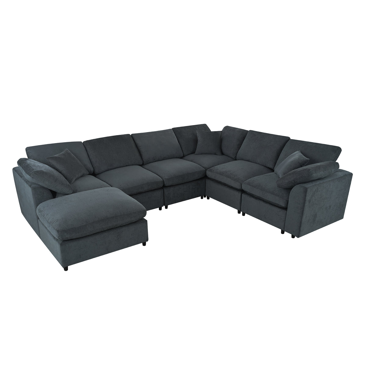 variant-group:rf-n711wy000453aae|Roomfitters 7-Seater Modular Sectional Sofa with Ottoman, Extra Large L-Shape Chenille Upholstered Couch, Gray
