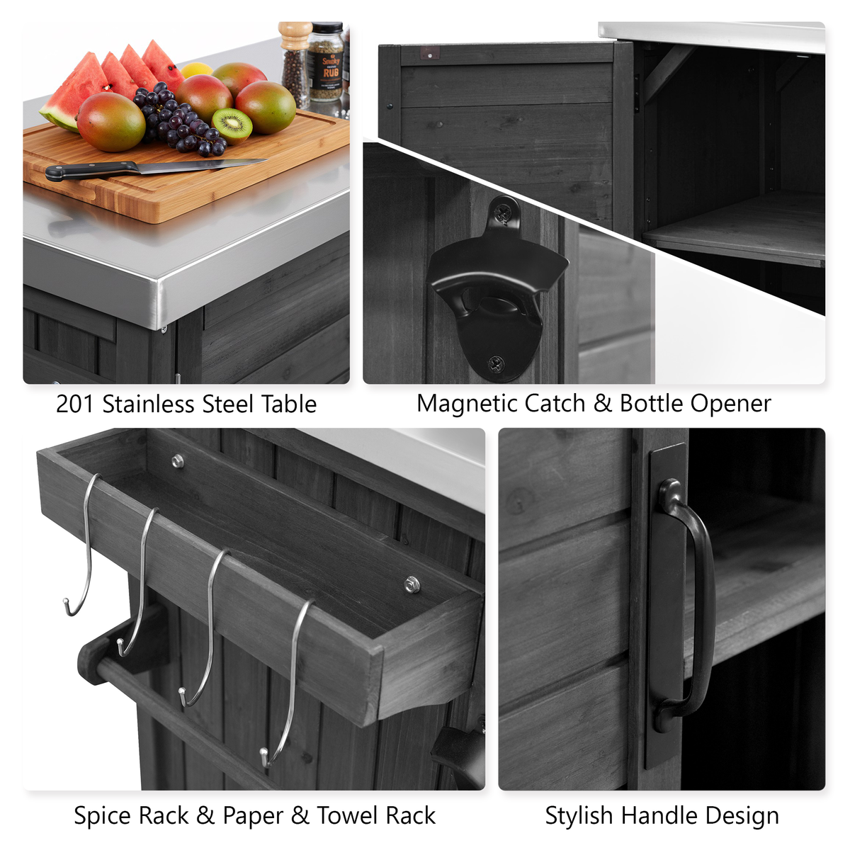 variant-group:rf-n707p370276b|Roomfitters 78.3" Outdoor Kitchen Island with Foldable Grill Table, Stainless Steel Top & Tilt Trash Can Storage, Black
