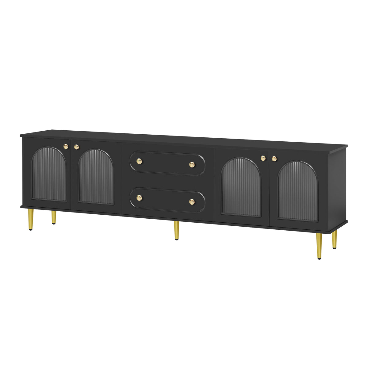 variant-group:rf-n724sj000143aab|Roomfitters Minimalist TV Stand for up to 85 Inch TV, Entertainment Center with Four Spacious Cabinets, Black