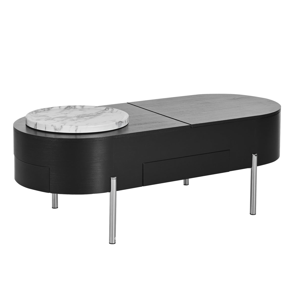 variant-group:rf-n724p228920b|Roomfitters Lift Top Oval Coffee Table with Rotating Marble Tray and Hidden Compartment, Black