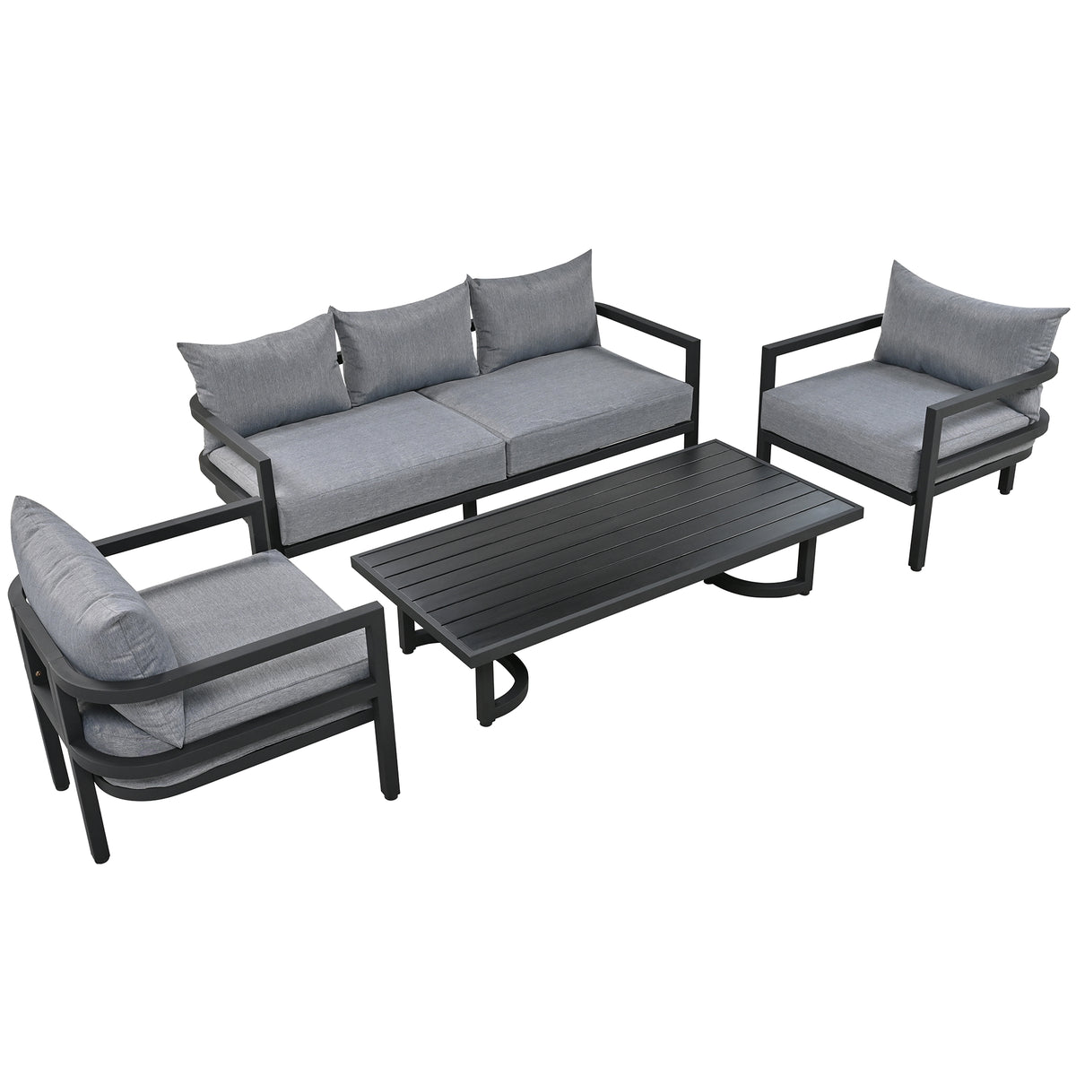 variant-group:rf-n711wy000470aae|Roomfitters 4-Piece Outdoor Steel Sofa Set with Coffee Table, 3-Seater Couch and 2 Armchairs for Patio Garden, Gray