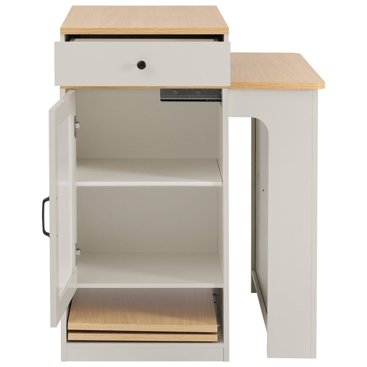 variant-group:rf-n707s000017w|Roomfitters 59.5" Kitchen Island with 41.8" Extendable Dining Table, Double-Sided Storage, Power Outlet, 2 Drawers, White
