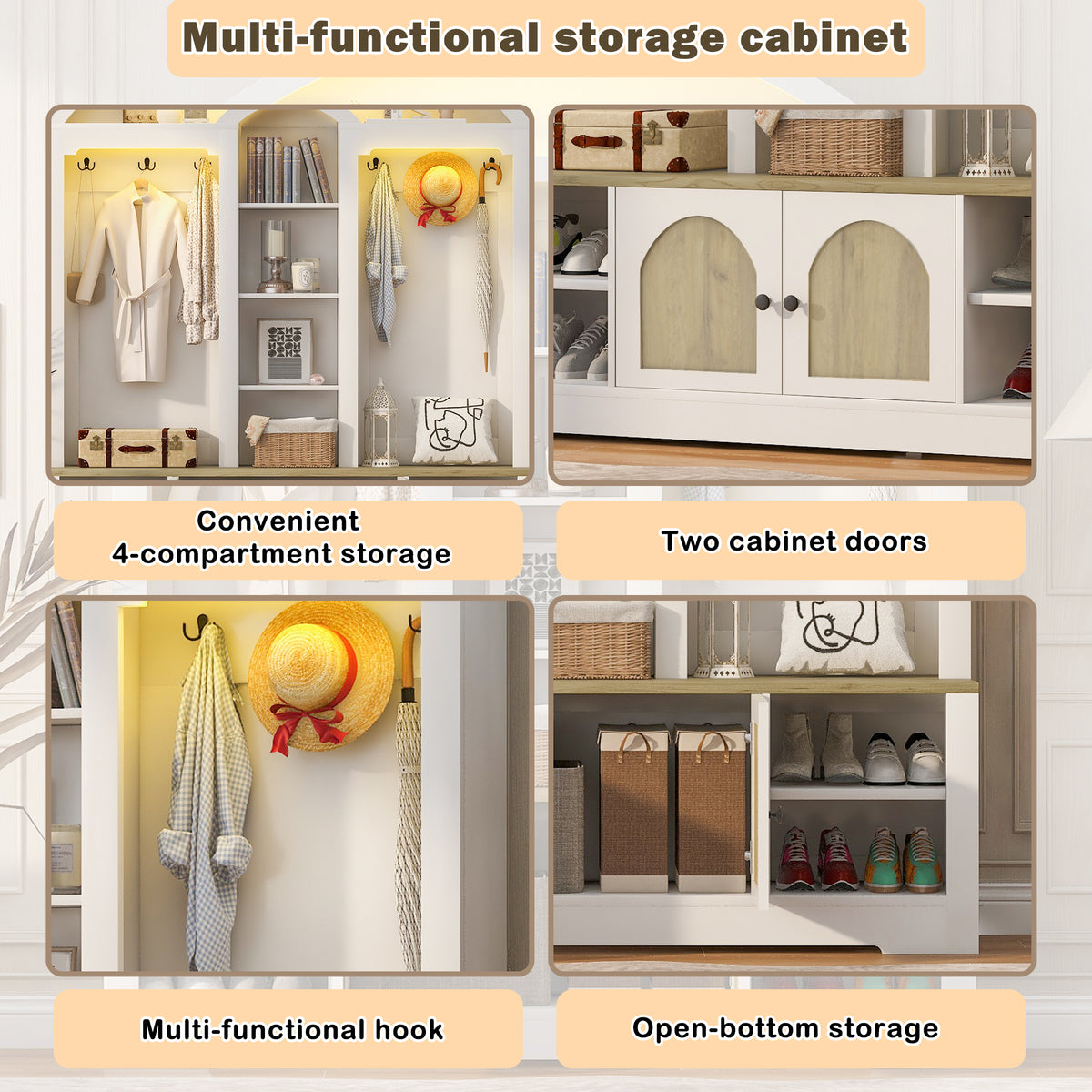 variant-group:rf-n724sj000158aak|Roomfitters Multi-Functional Curved Entrance Wardrobe, Hall Tree, White & Walnut