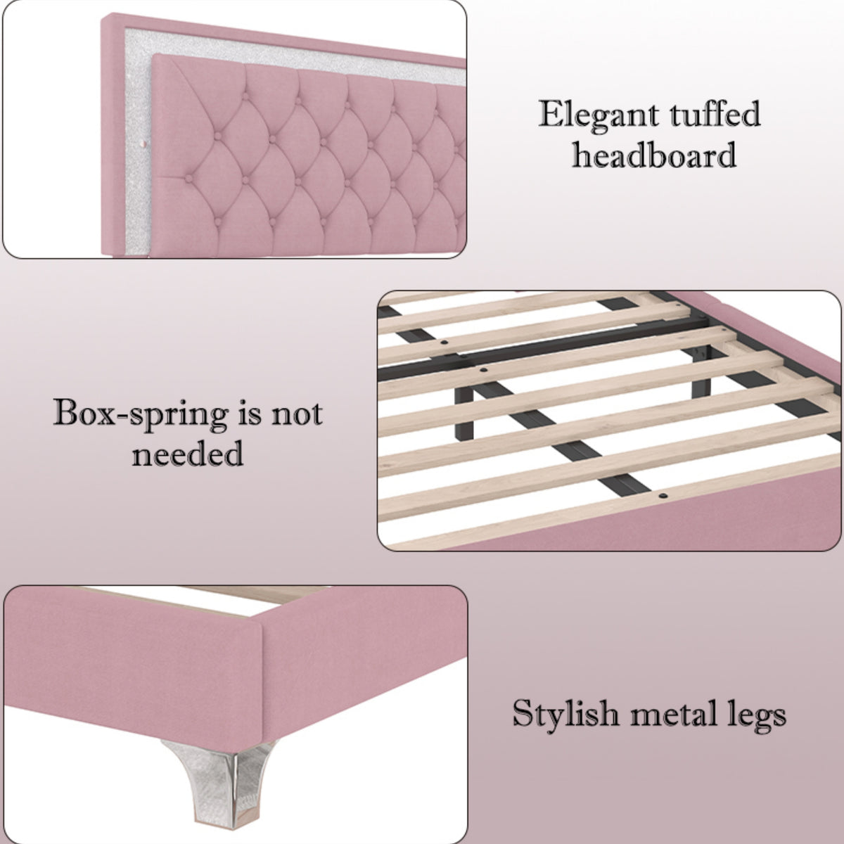 variant-group:rf-n733p183657h|Roomfitters Modern Velvet Queen Platform Bed with Tufted Headboard and Built-In Lighting, Pink