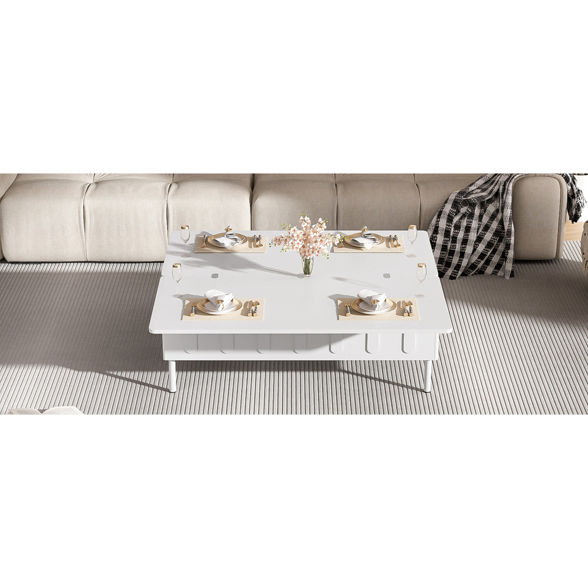 variant-group:rf-n724p292514k|Roomfitters Lift-Top Coffee Table with 2 Drawers and Foldable Top, Hidden Storage Compartment, Adjustable Center Table, White