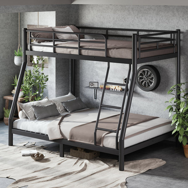 Roomfitters Twin over Full Bunk Bed Frame for Teens Adults, Heavy Duty Metal Round Tube Noise Free No Box Spring, Black