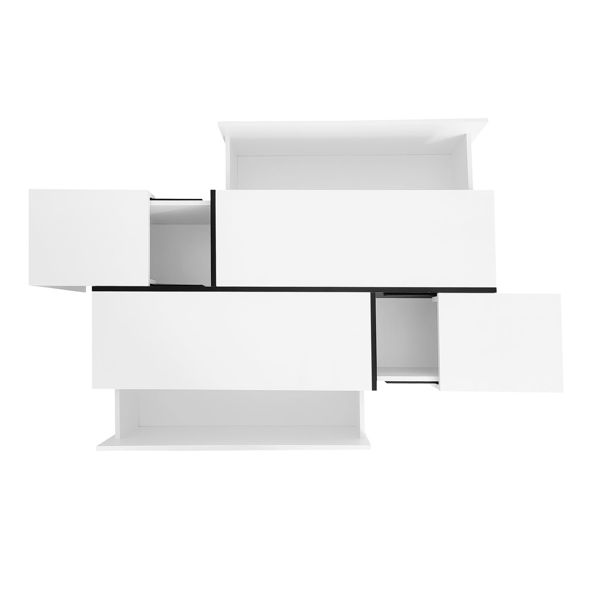 variant-group:rf-n724p292070k|Roomfitters Glossy Extendable Coffee Table with 2 Drawers and Hidden Storage Compartments, Multi-Functional Design, White
