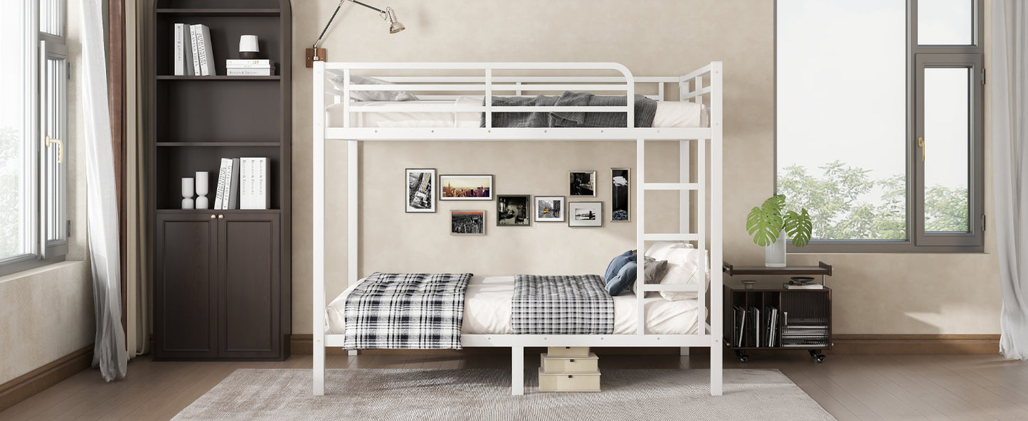 variant-group:rf-w1580p329015|Roomfitters Metal Full Over Full Bunk Bed Frame with Ladder & Safety Rail, Durable Space-Saving Design, White