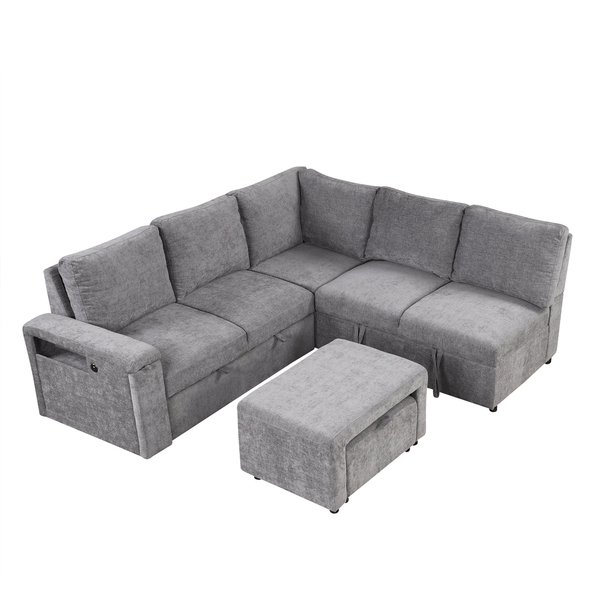variant-group:rf-n711wy000390aae|Roomfitters L-Shaped Padded Modular Sofa with Storage Space, USB Ports, and Cup Holders on the Armrests, Suitable for Living Rooms, Offices, and Apartments, Gray
