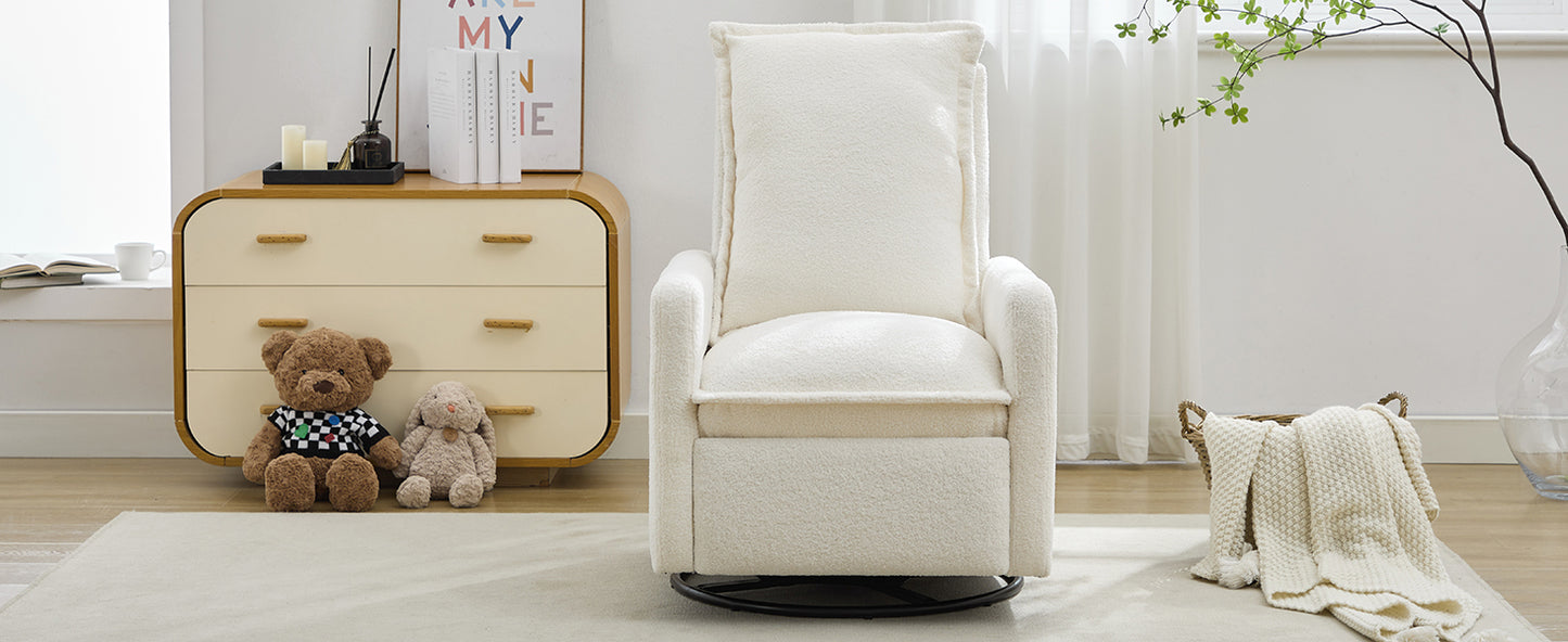 variant-group:rf-n701p348238k|Roomfitters Swivel Rocker Recliner Chair, Glider Rocking Armchair, Teddy Fleece Nursery Reclining Lounge Accent Chair, White
