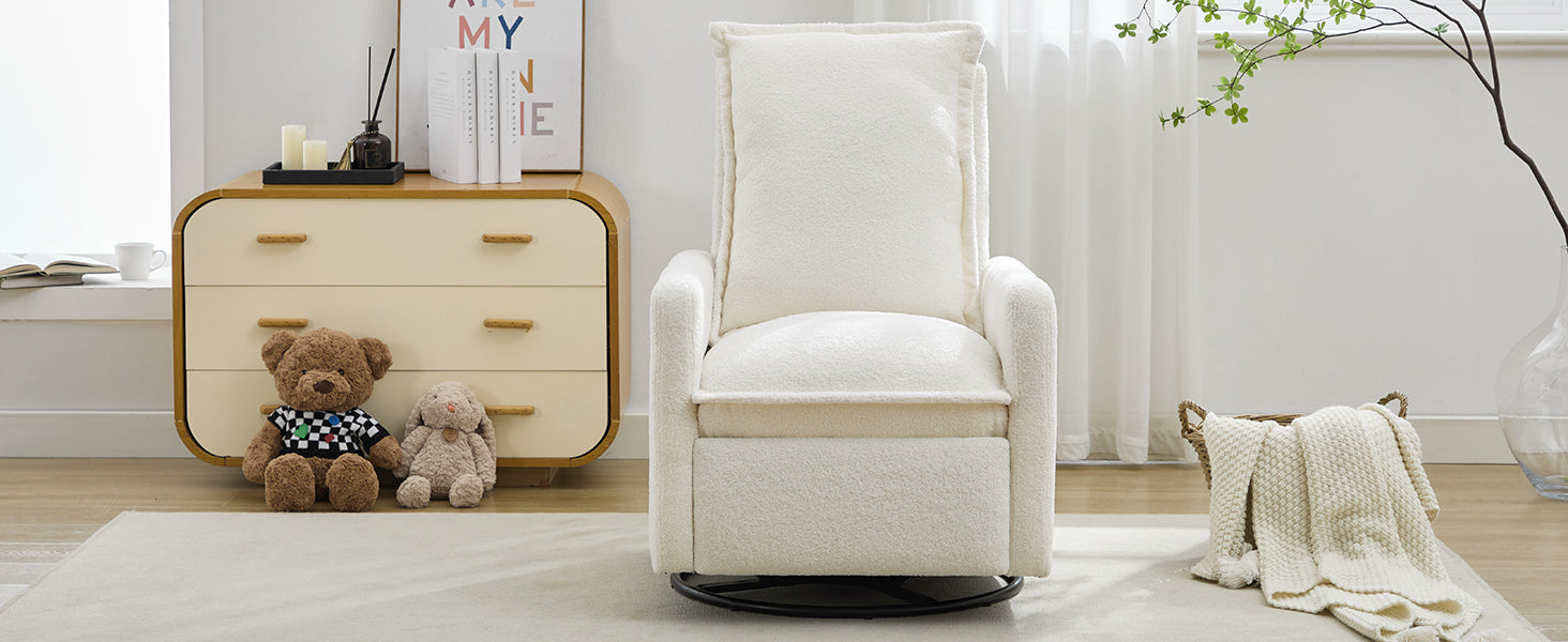 variant-group:rf-n701p348238k|Roomfitters Swivel Rocker Recliner Chair, Glider Rocking Armchair, Teddy Fleece Nursery Reclining Lounge Accent Chair, White