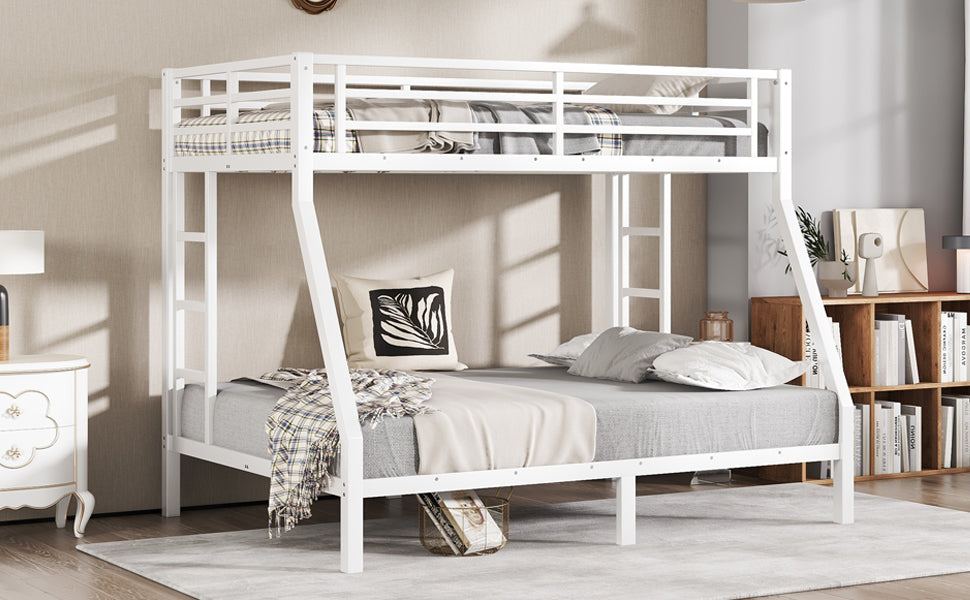 variant-group:rf-w1580p336604|Roomfitters Metal Twin Over Full Bunk Bed Frame with Ladder & Safety Rail, Heavy-Duty Space-Saving Design, White
