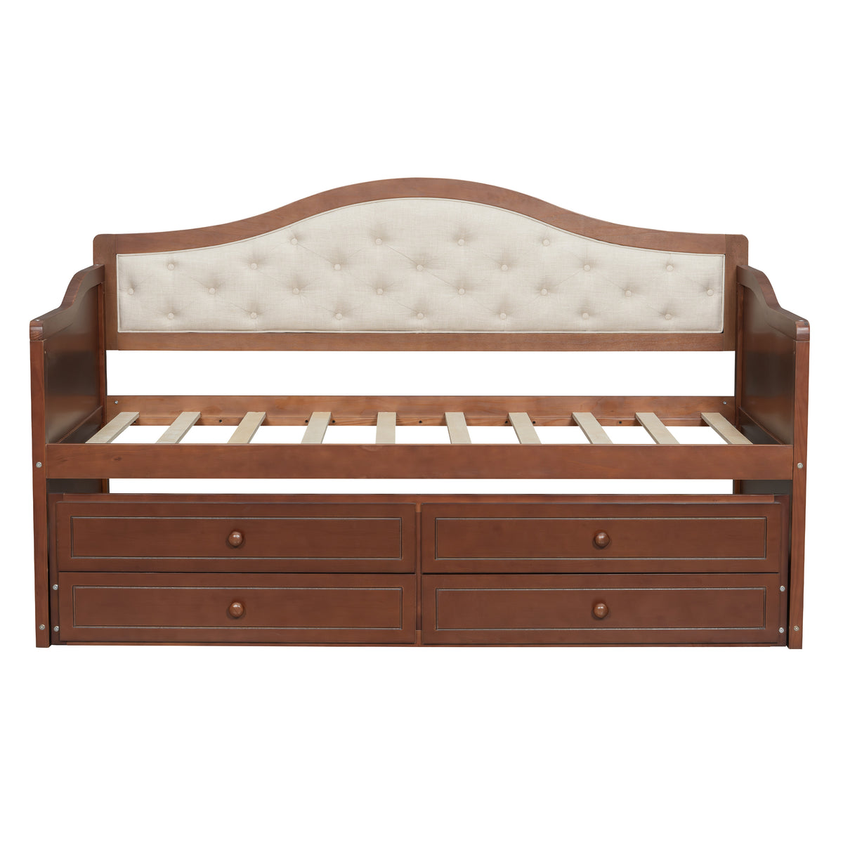 variant-group:rf-n733s346767d|Roomfitters Twin Daybed with Trundle, Wooden Sofa Bed with 2 Storage Drawers & Tufted Backrest, Walnut