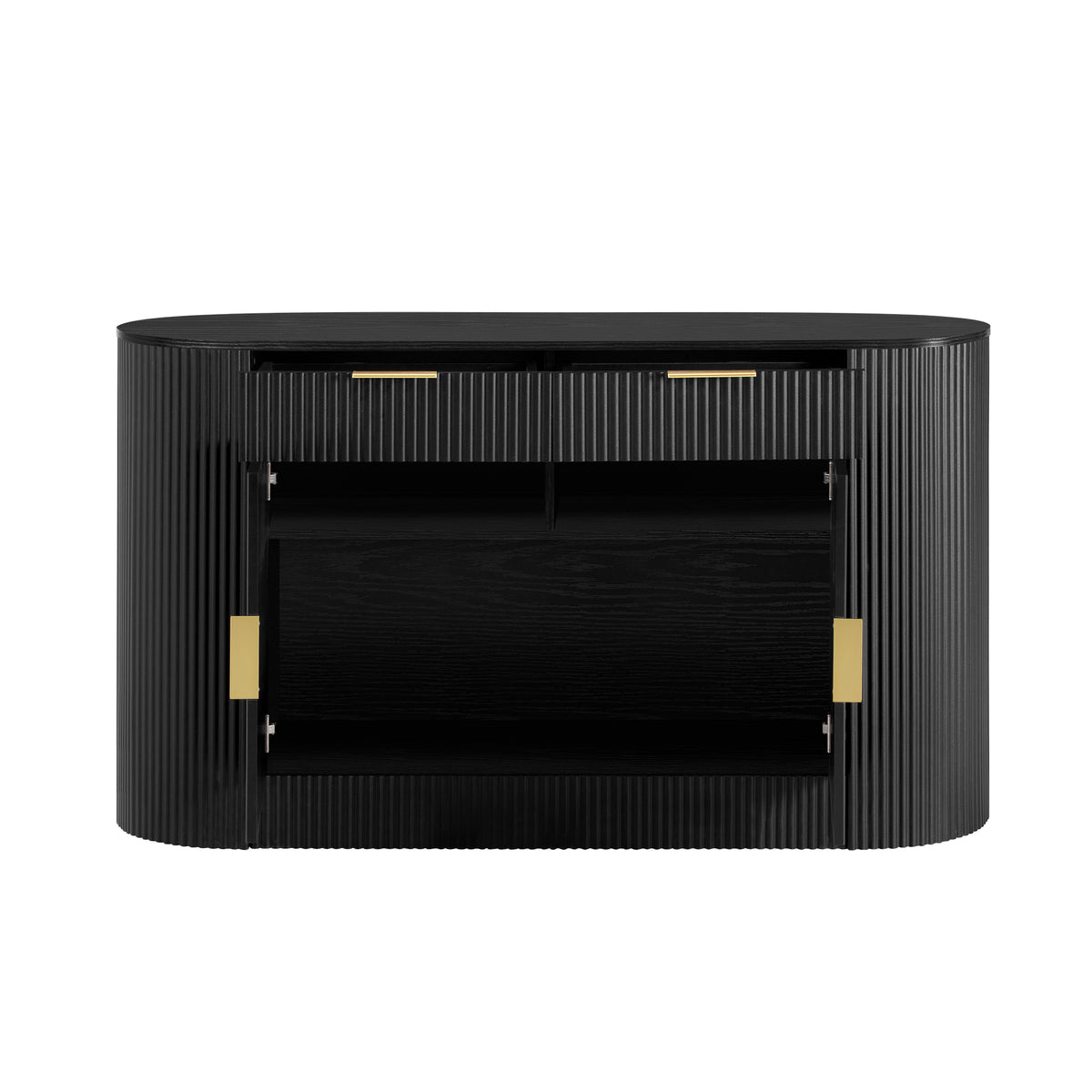 variant-group:rf-n711p345168b|Roomfitters 55.1" Oval Sideboard Buffet Cabinet with 2 Drawers & Wine Rack, Mid-century Modern Fluted Accent for Dining, Black