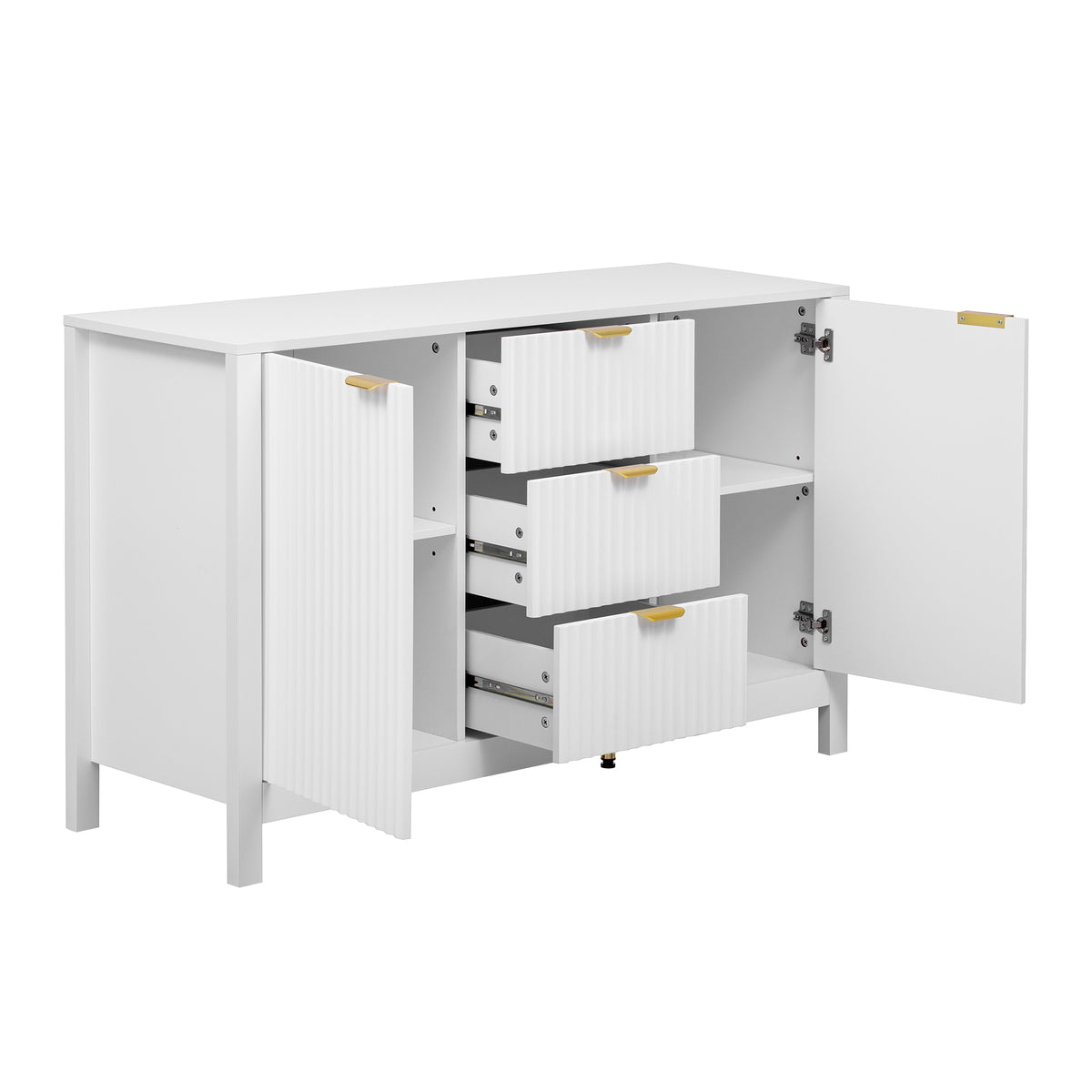 variant-group:rf-n711p269066k|Roomfitters Sideboard Buffet Cabinet with 3 Drawers, Mid-century Modern Fluted Accent Storage for Kitchen & Dining, White