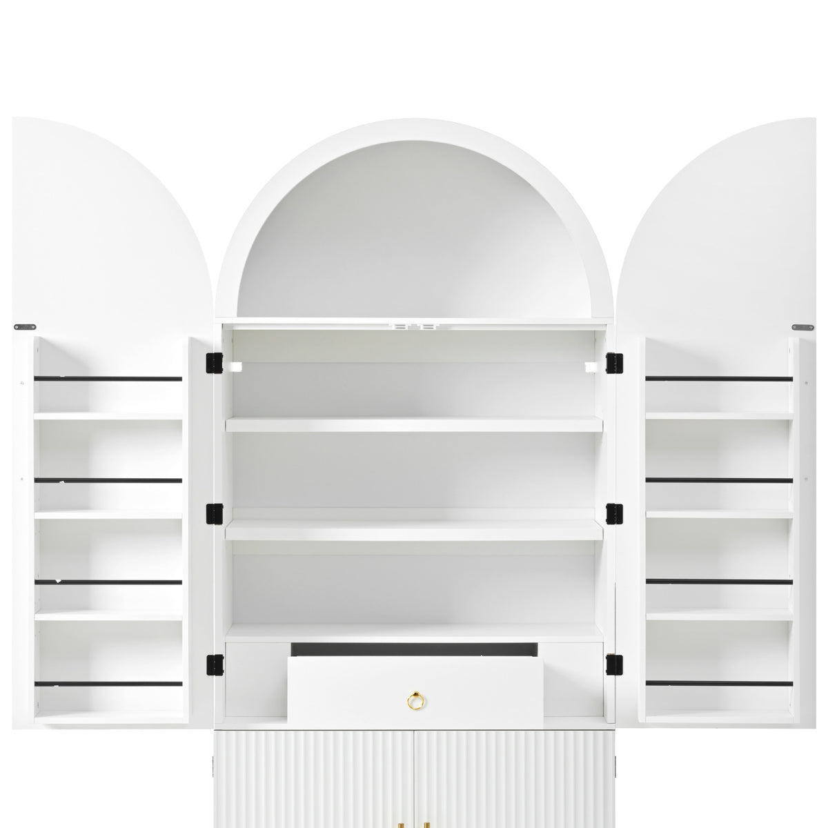 variant-group:rf-n707s000020w|Roomfitters 72" Tall Arched Kitchen Pantry Cabinet with Fluted Doors & Hidden Drawer, White