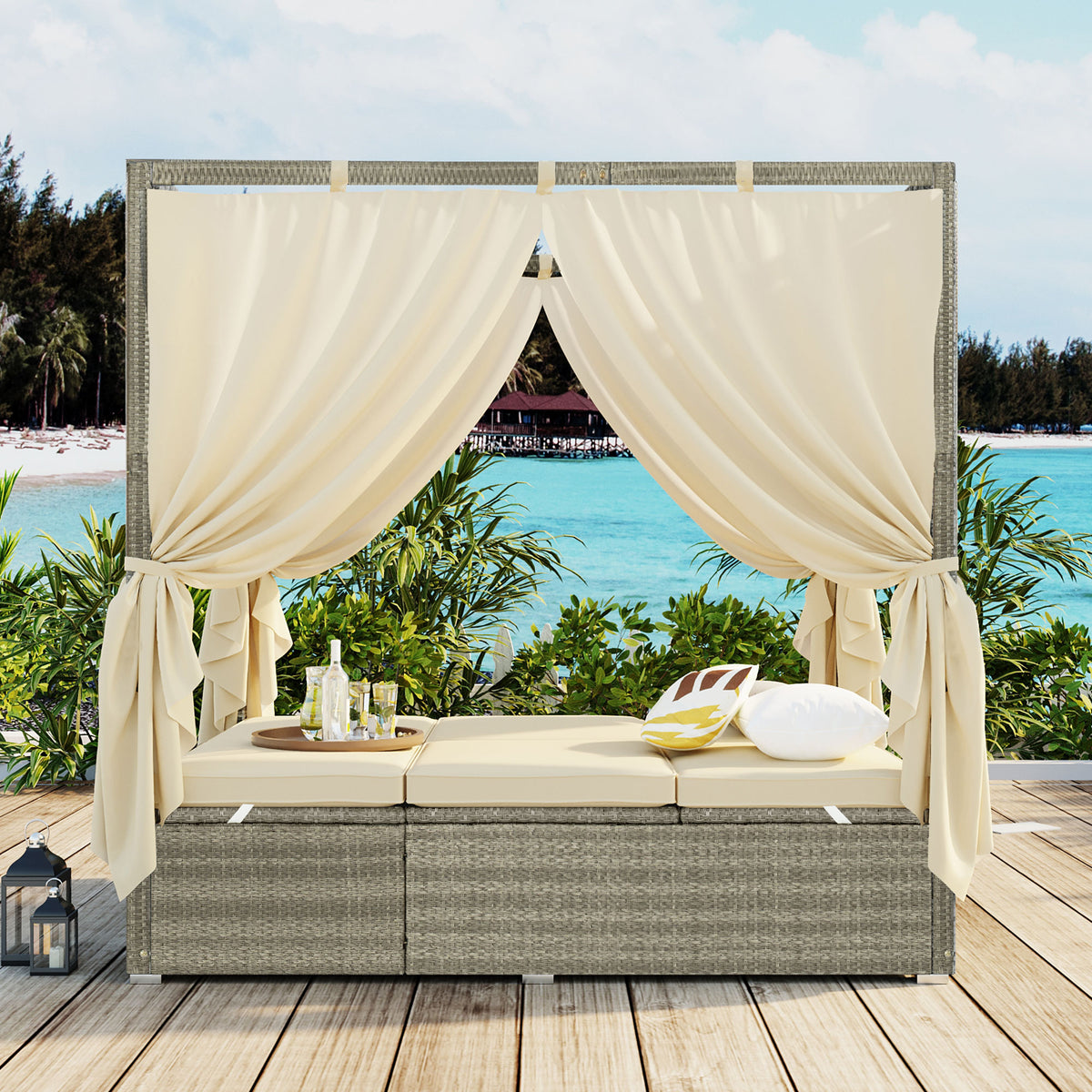 variant-group:rf-n711wy000437aaa|Roomfitters Outdoor Canopy Daybed with Cushions, Hidden Storage, Adjustable Lounge Chair, Retractable Canopy, for Patios, Beige