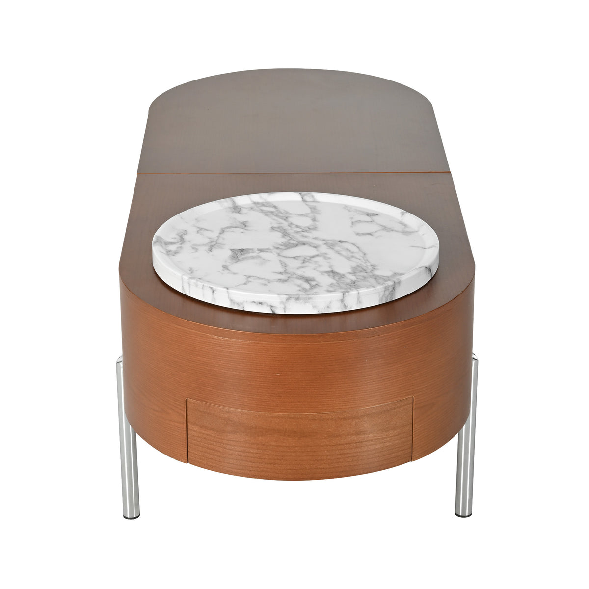 variant-group:rf-n724p228920d|Roomfitters Lift Top Oval Coffee Table with Rotating Marble Tray and Hidden Compartment, Brown