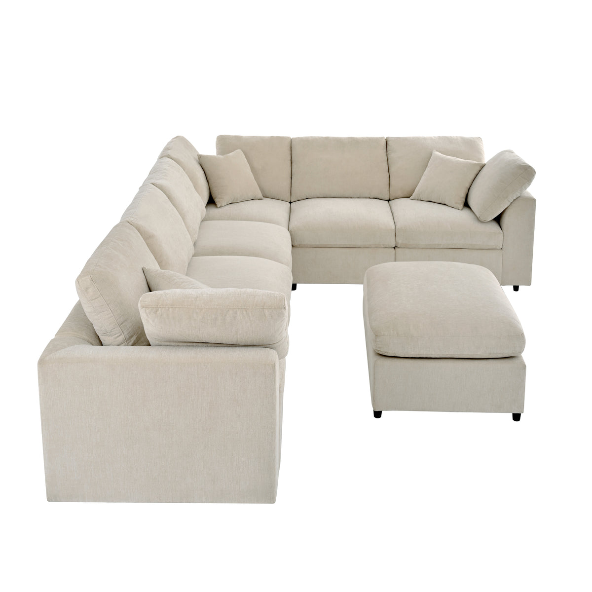 variant-group:rf-n711wy000453aaa|Roomfitters 7-Seater Modular Sectional Sofa with Ottoman, Extra Large L-Shape Chenille Upholstered Couch, Beige