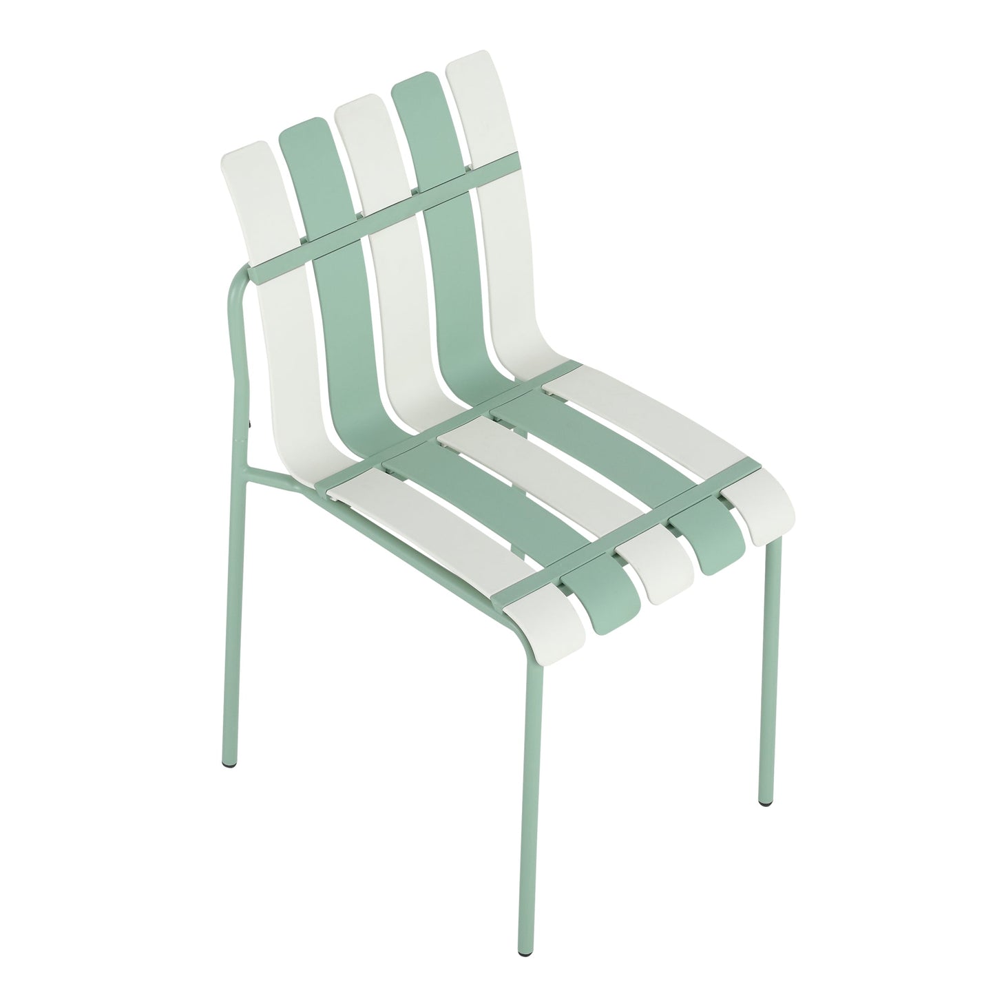 Summer- 4-Pack Modern Striped Color Block Chairs - Waterproof PP Seat & Sturdy Metal Legs, Indoor/Outdoor Dining Set for Patio, Balcony, Café (White & Green) Roomfitters