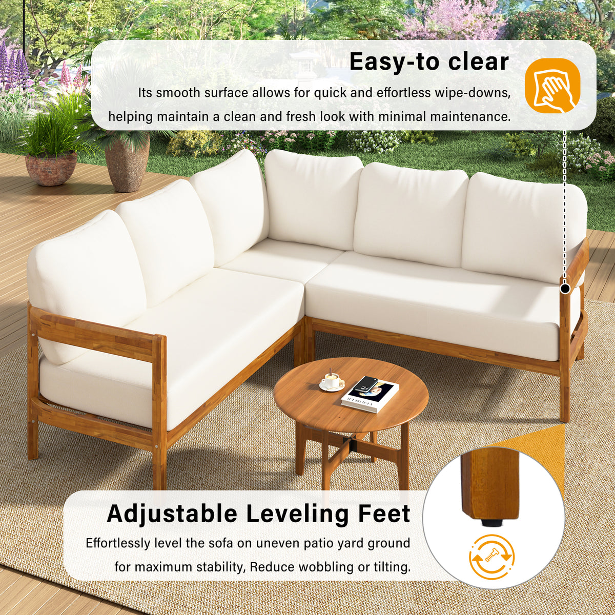 variant-group:rf-n711wy000481aaa|Roomfitters Modern Coastal White Solid Acacia Wood L-Shaped Outdoor Patio Sectional Sofa Conversation Seating Set