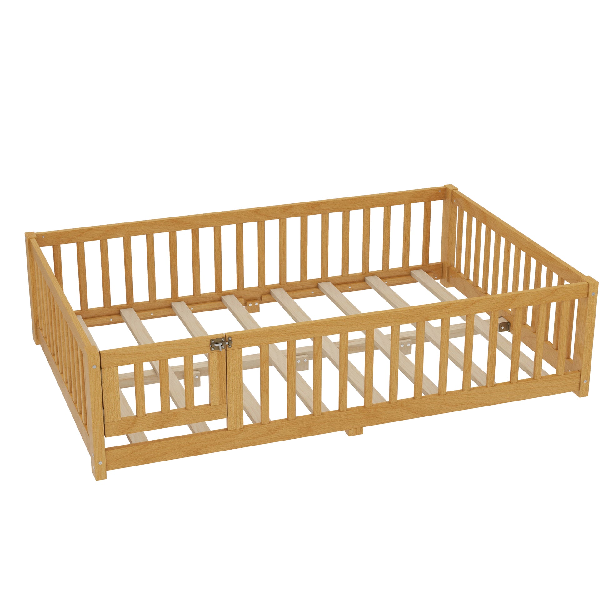 variant-group:rf-w1580p338952|Roomfitters Wooden Full Floor Bed Frame with Door & Safety Guardrails, Low Platform Design for Bedroom or Playroom, Natural