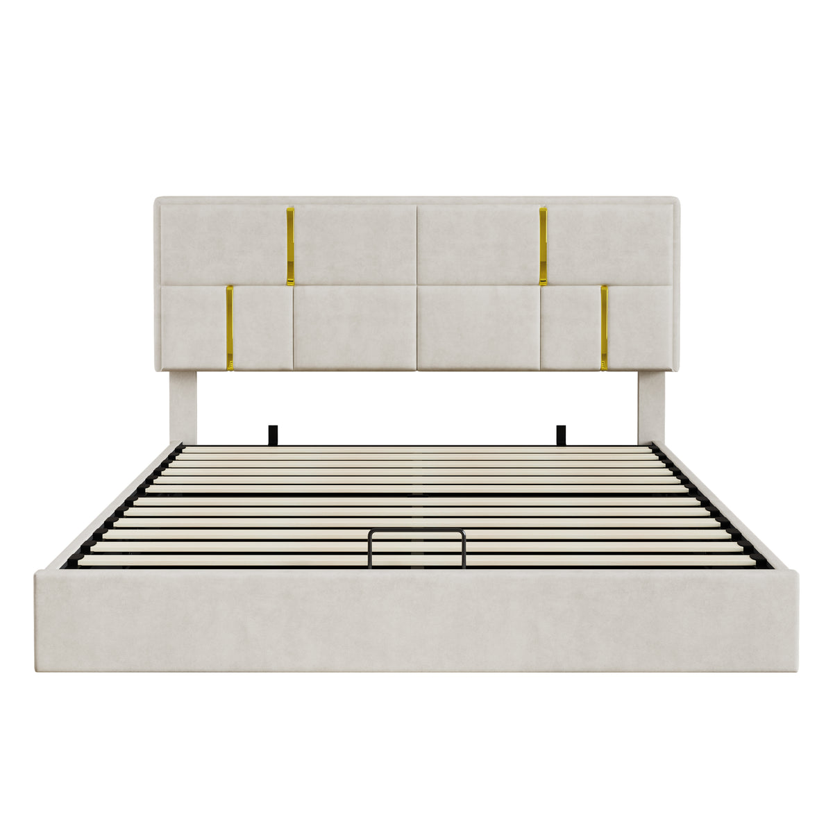 variant-group:rf-n733s362241a|Roomfitters Queen Upholstered Platform Bed with Hydraulic Storage Lift, Modern Bed Frame, No Box Spring Required, Beige