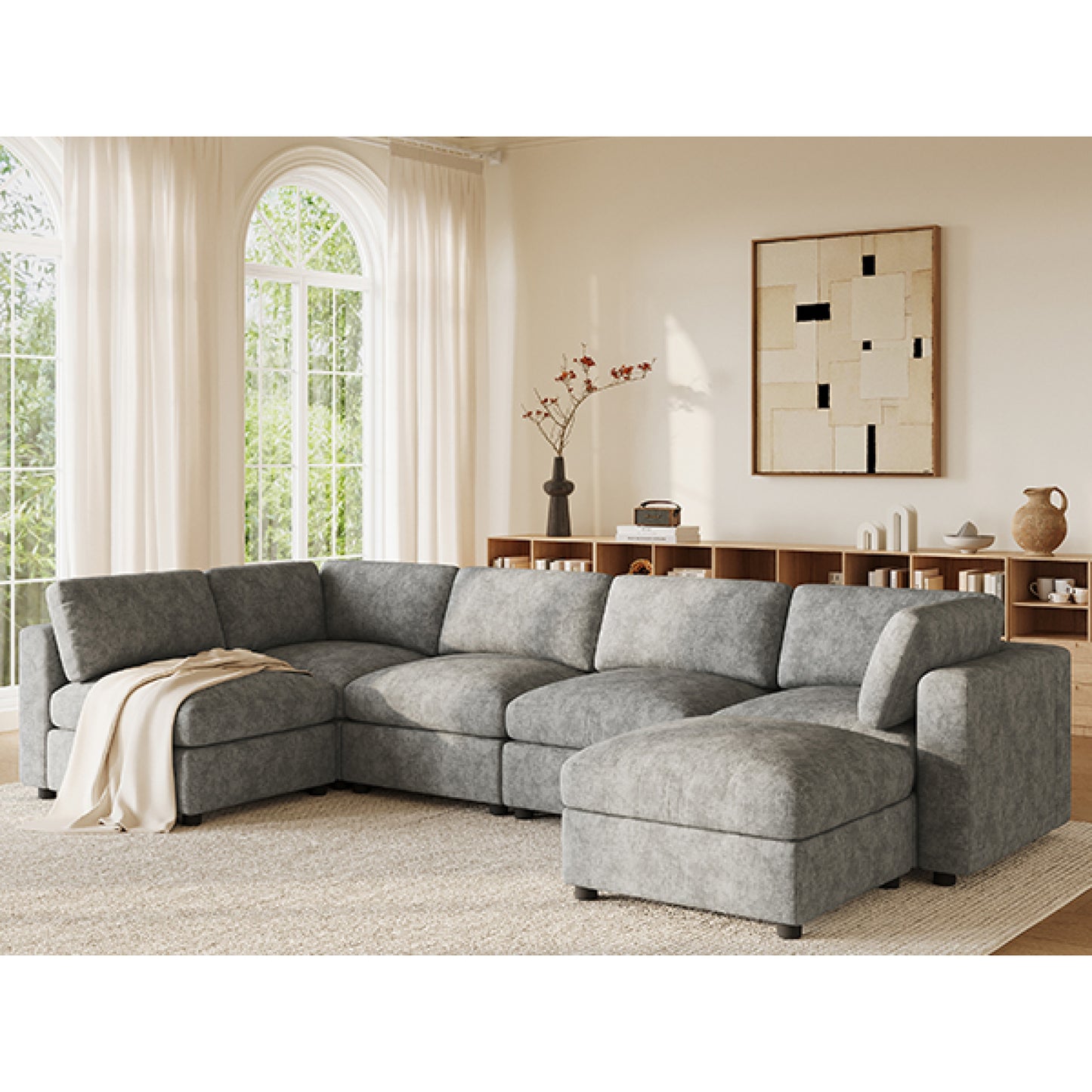 variant-group:rf-n723s9792g|Roomfitters 129 Inch Oversized U-Shaped Modular Sectional Sofa, Large Upholstered Living Room Seating Couch Furniture, Gray