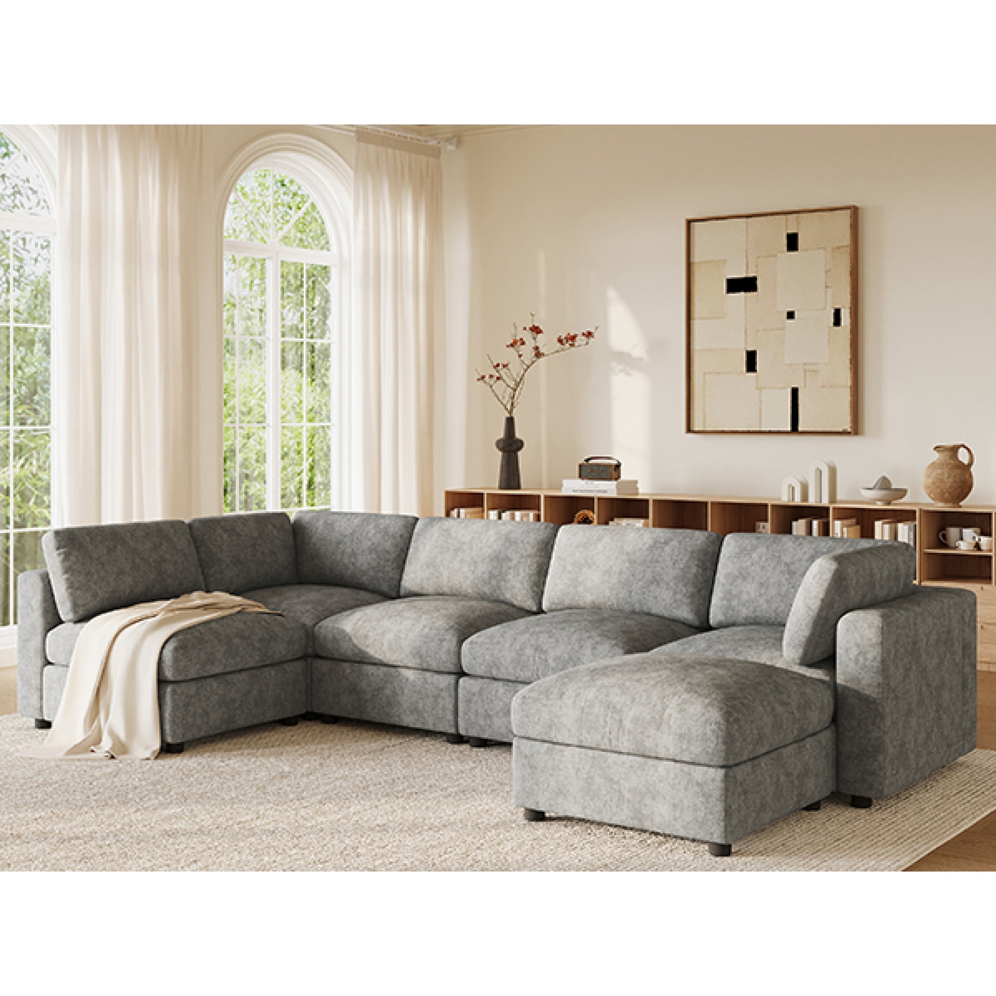 variant-group:rf-n723s9792g|Roomfitters 129 Inch Oversized U-Shaped Modular Sectional Sofa, Large Upholstered Living Room Seating Couch Furniture, Gray