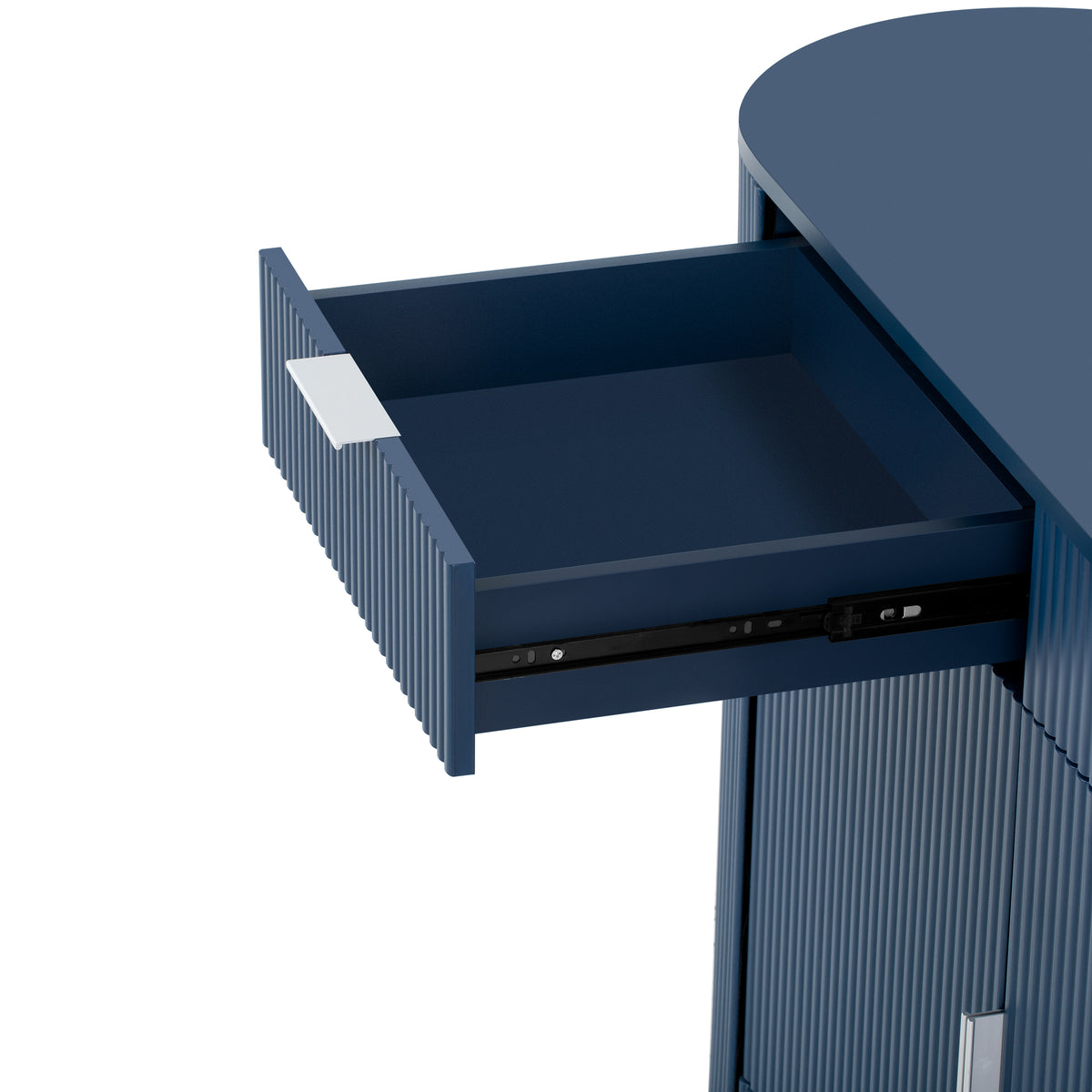variant-group:rf-n711p345168v|Roomfitters 55.1" Oval Sideboard Buffet Cabinet with 2 Drawers & Wine Rack, Mid-century Modern Fluted Accent for Dining, Blue