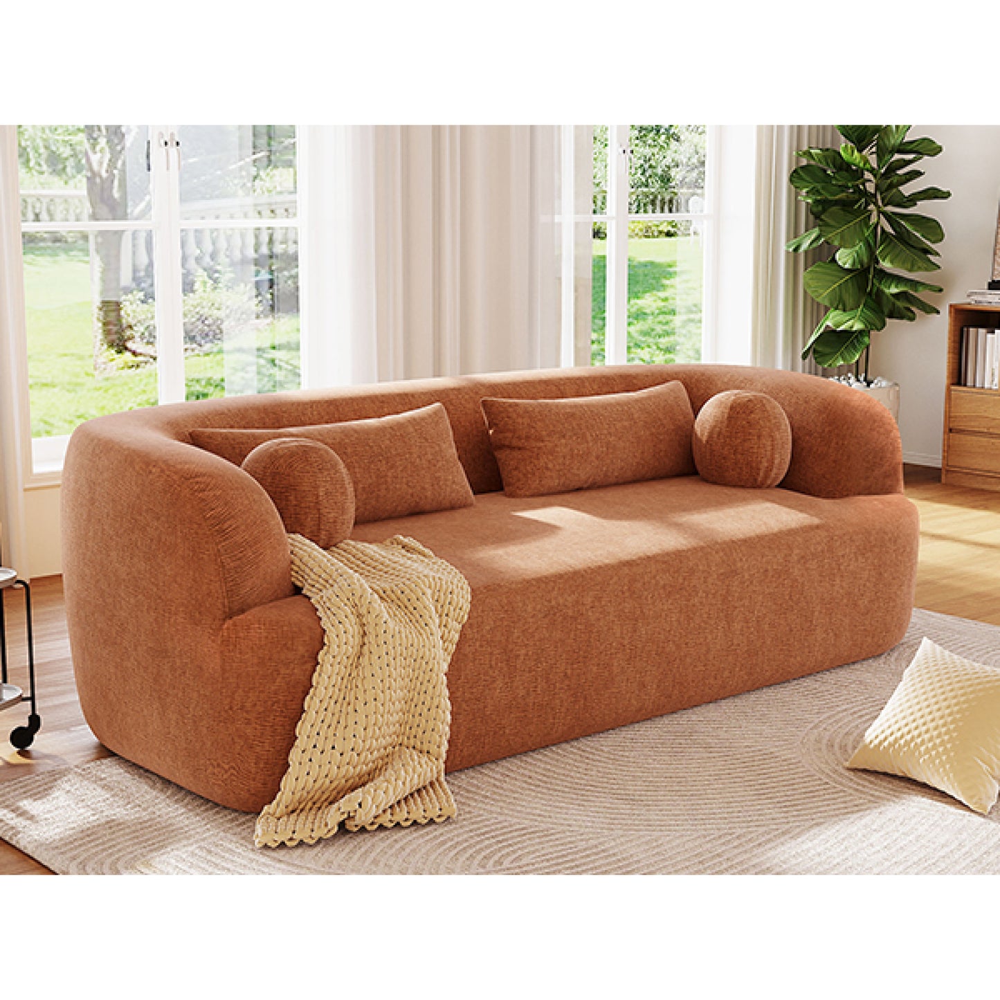 variant-group:rf-n723p404465g|Roomfitters 86 Inch Modern Curvy Sofa, 3-Seater Rounded Upholstered Couch with Plush Throw Pillows for Living Room, Orange